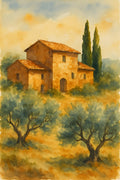 Watercolor painting of a rustic Tuscan farmhouse with oli... | Printable Wall Art | Instant Download
