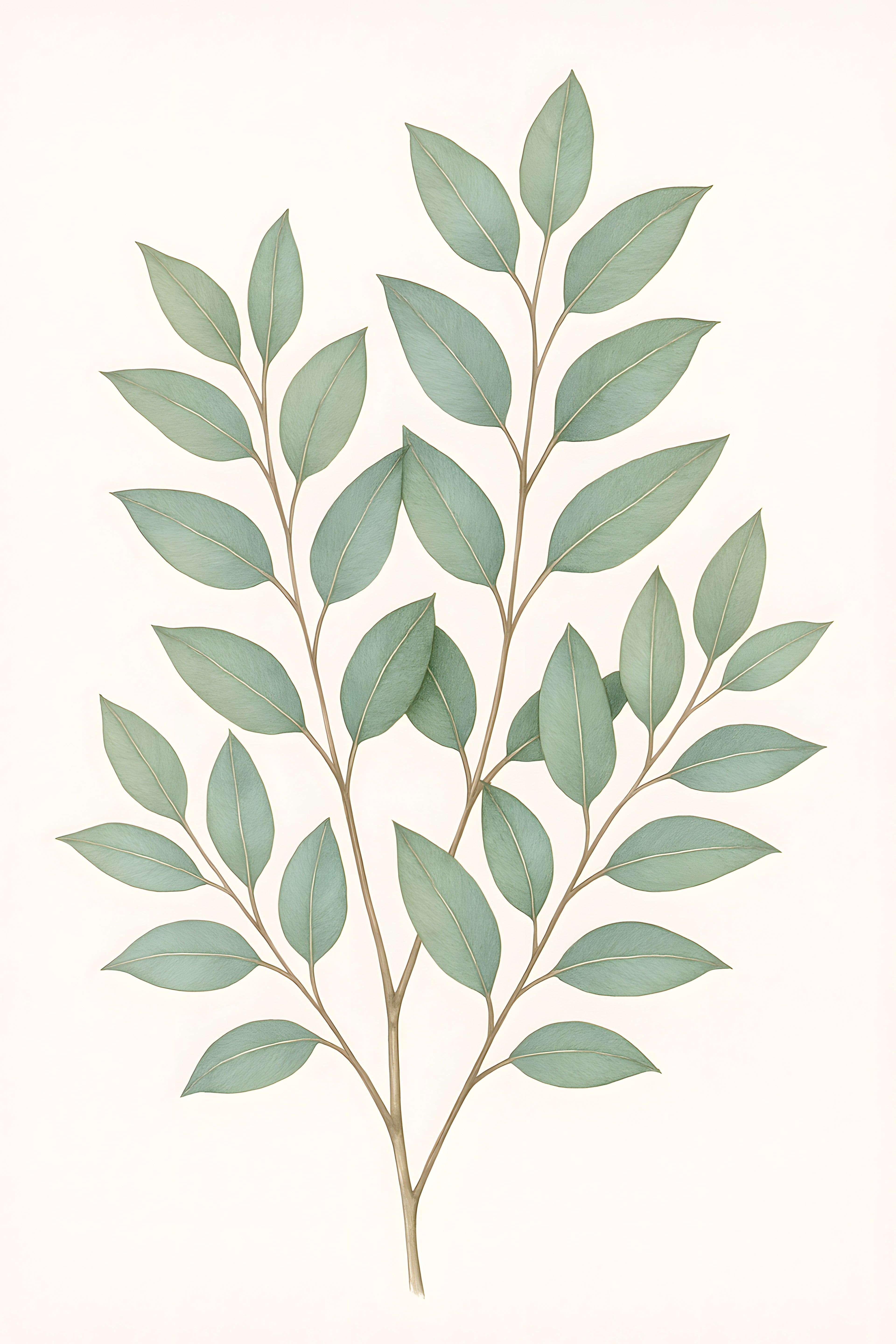 Detailed botanical illustration of eucalyptus branches wi... | Printable Wall Art | Instant Download