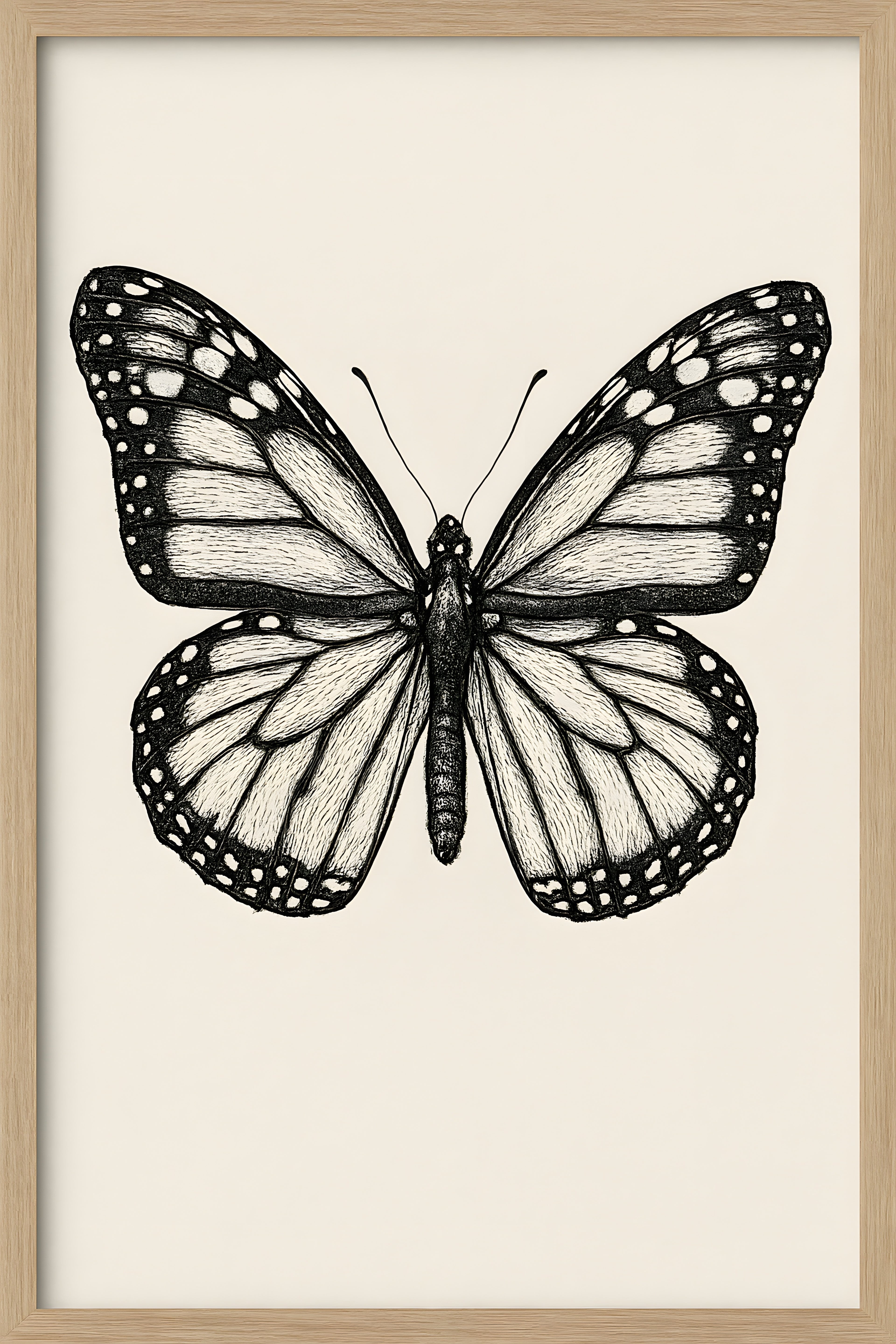 Detailed line drawing of a monarch butterfly with intrica... | Printable Wall Art | Instant Download