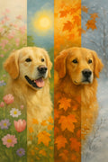 Dog portrait split into four seasons — same golden retrie... | Printable Wall Art | Instant Download