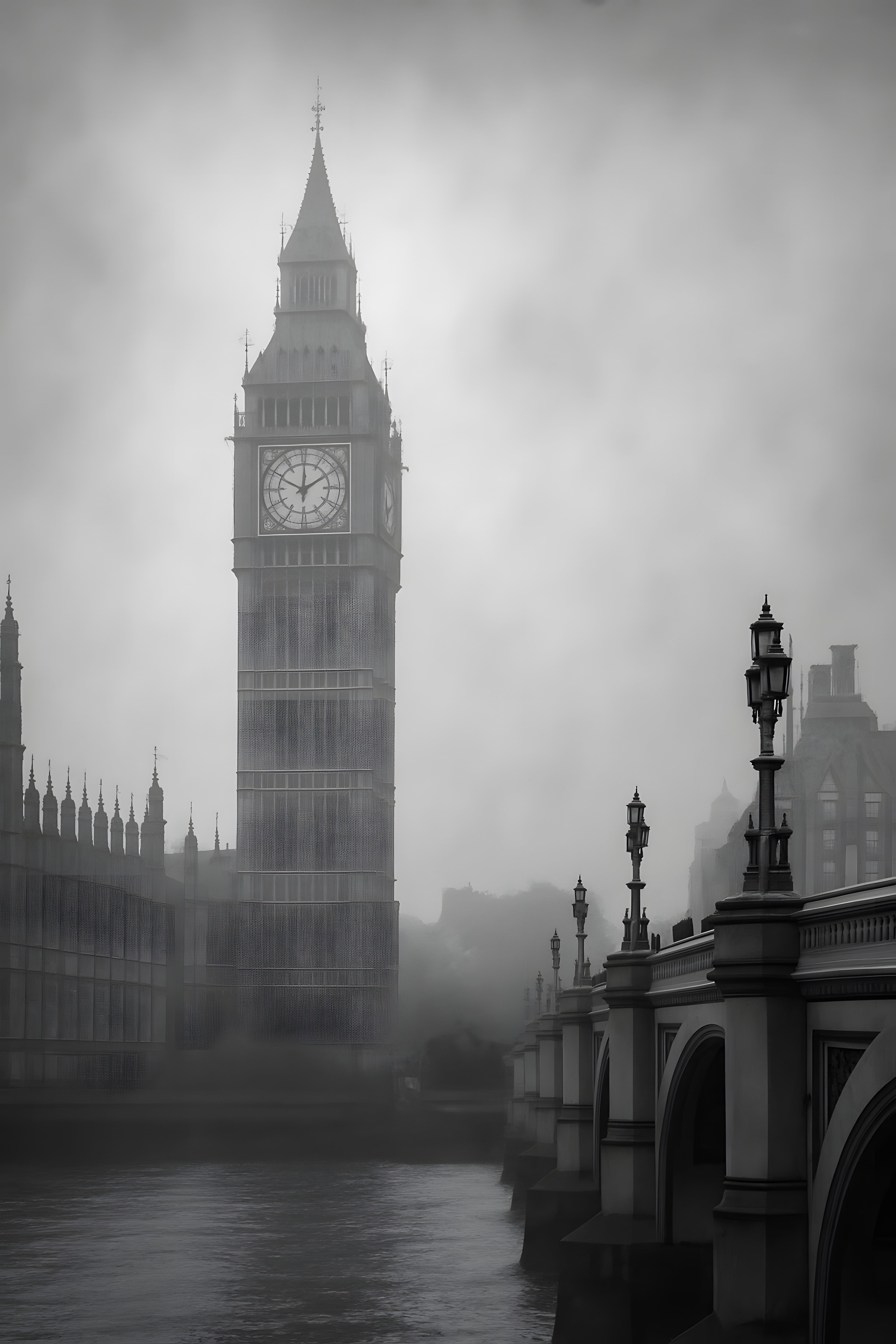 Black and white cityscape of London with Big Ben | Printable Wall Art | Instant Download
