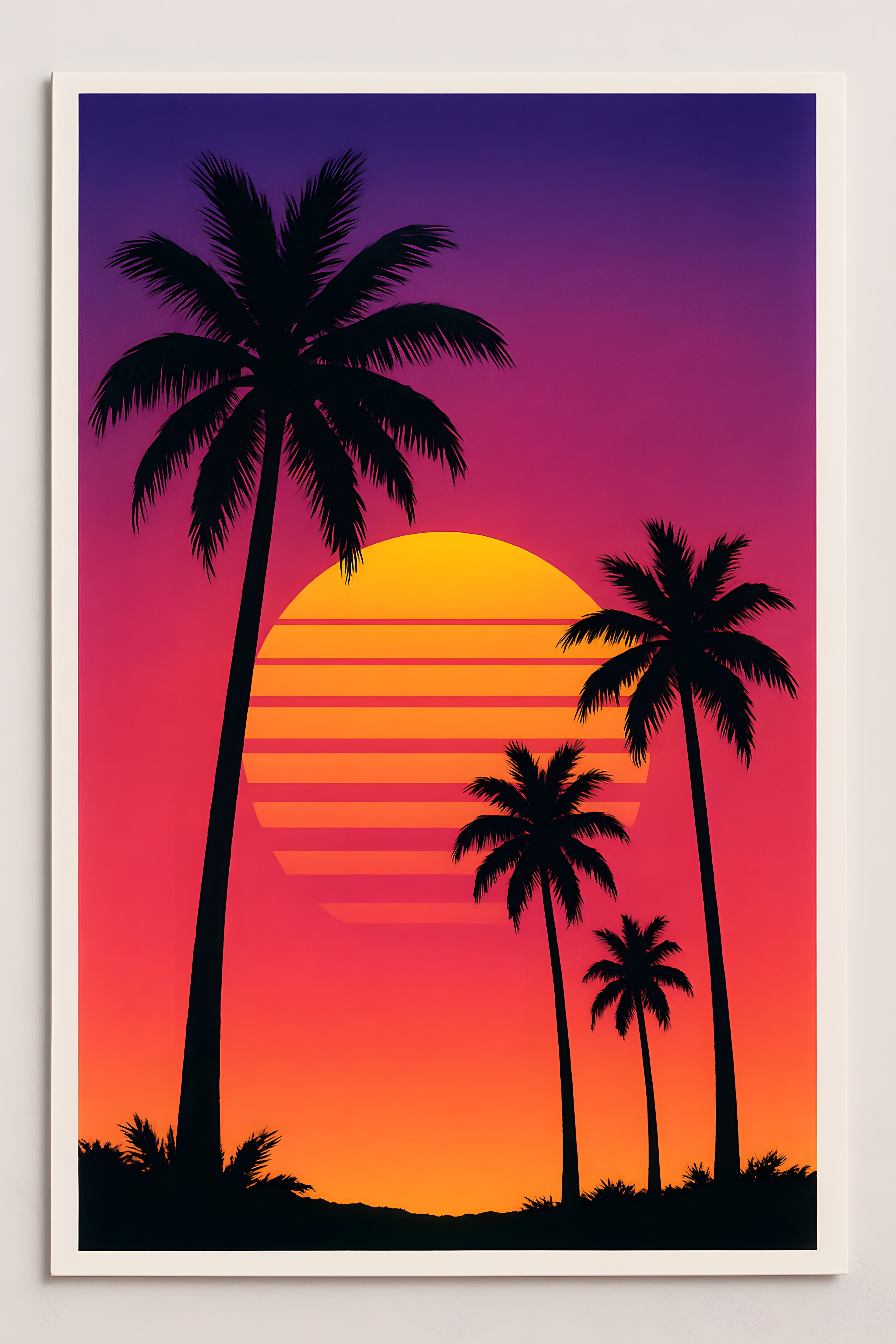 Retro sunset with palm tree silhouettes | Printable Wall Art | Instant Download