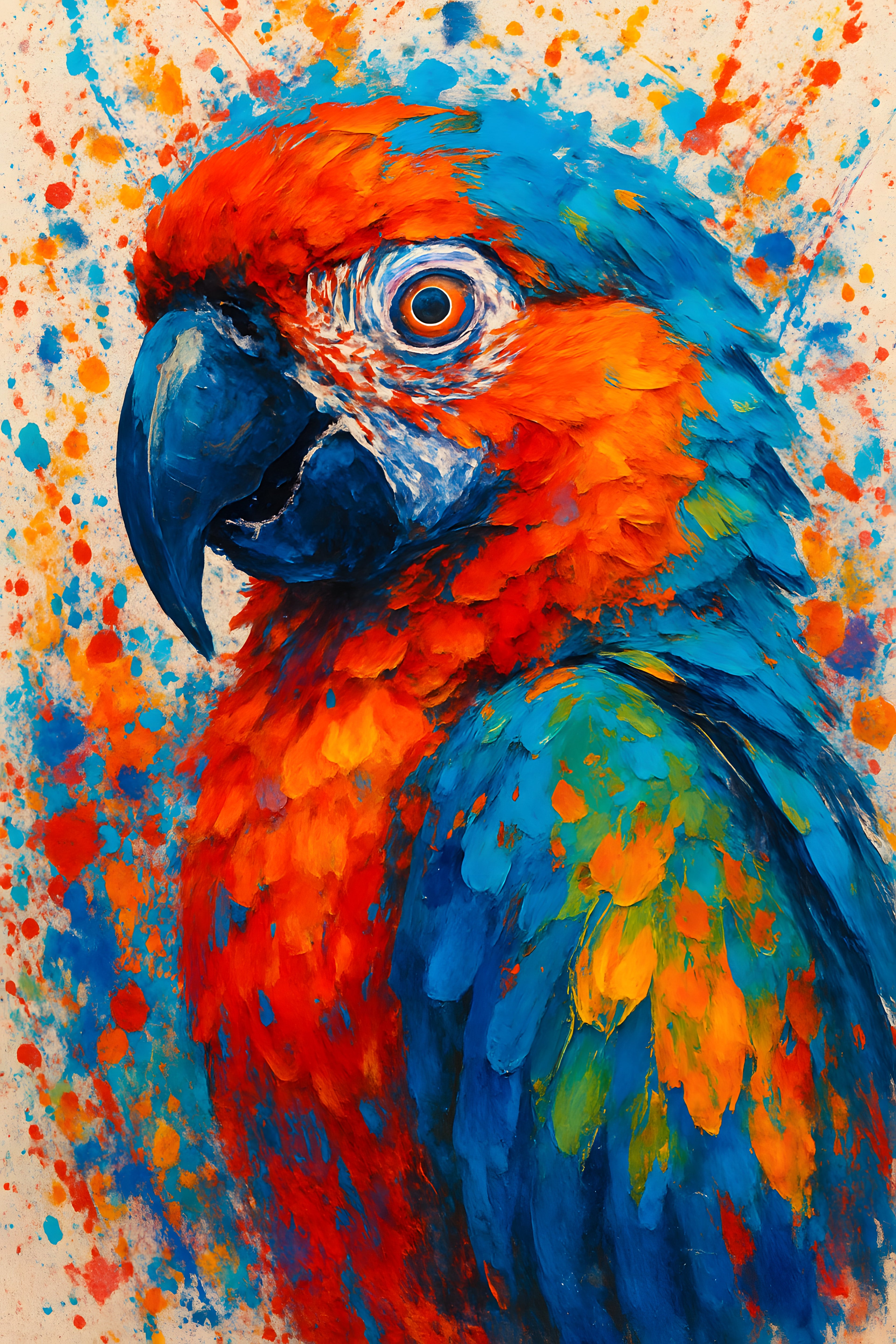 Abstract colorful parrot portrait with splatter paint bac... | Printable Wall Art | Instant Download