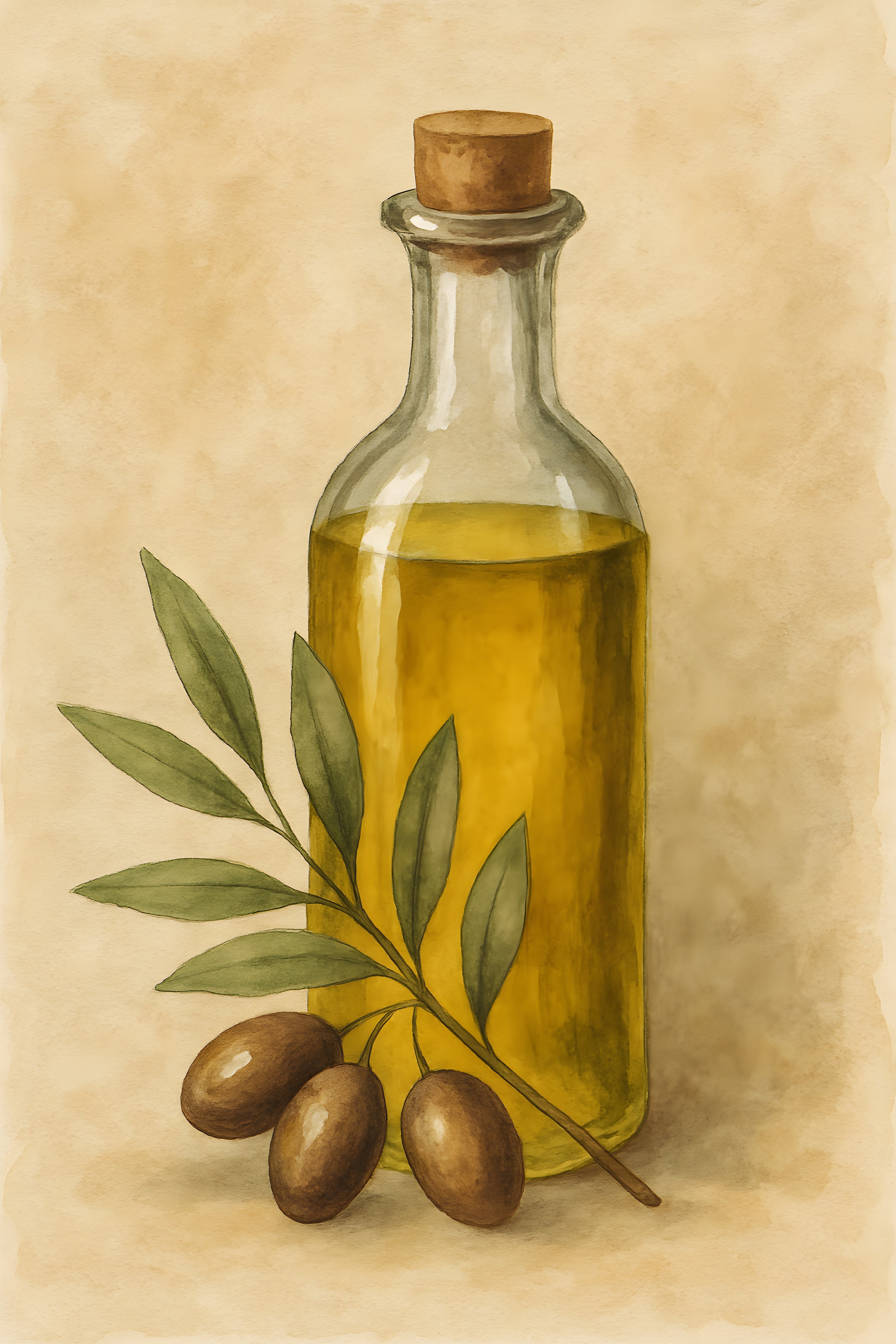 Watercolor olive oil bottle with olive branch | Printable Wall Art | Instant Download