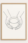 Simple line art of hands holding a coffee cup | Printable Wall Art | Instant Download