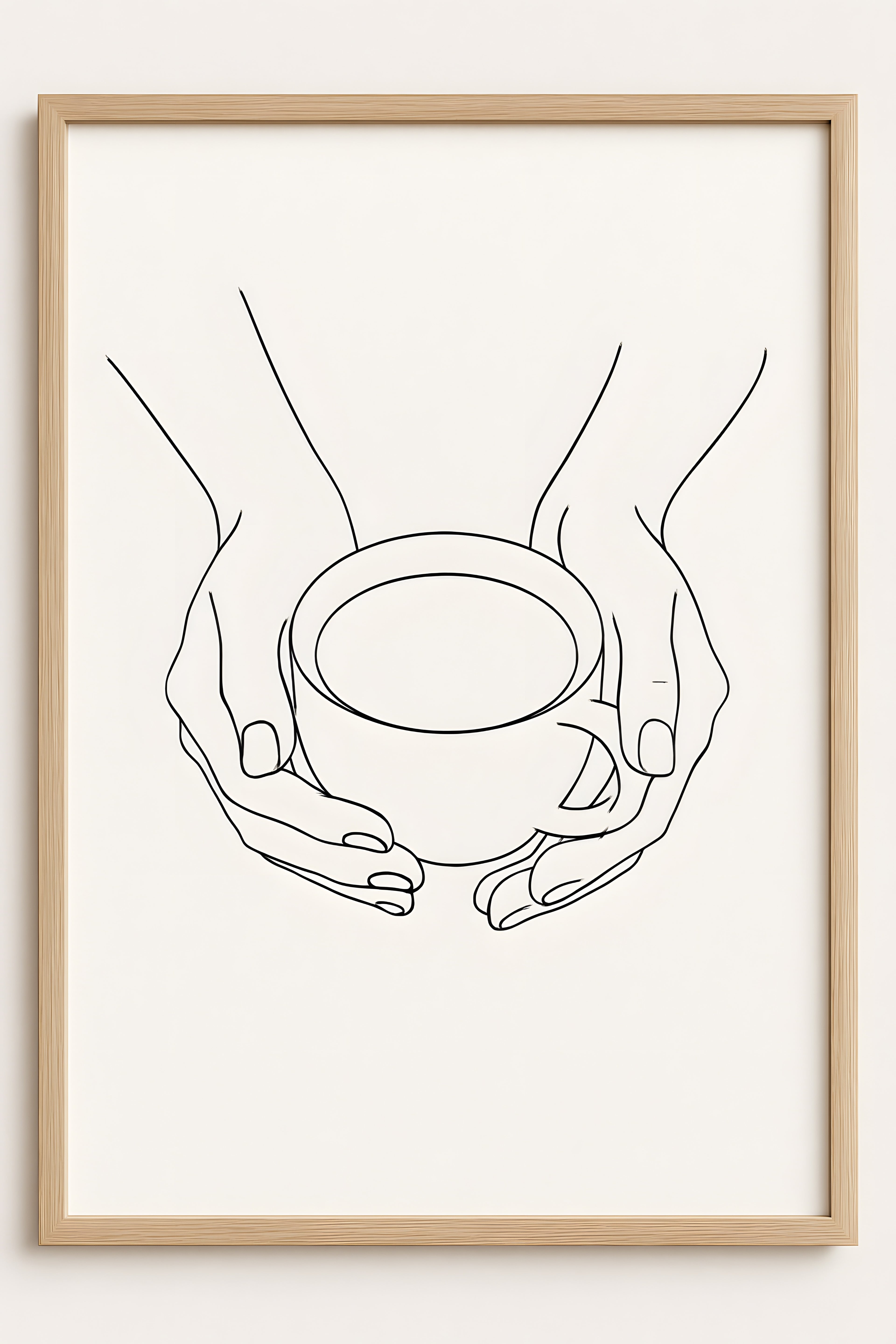 Simple line art of hands holding a coffee cup | Printable Wall Art | Instant Download