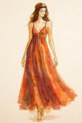 Fashion croquis figure in flowing maxi dress | Printable Wall Art | Instant Download