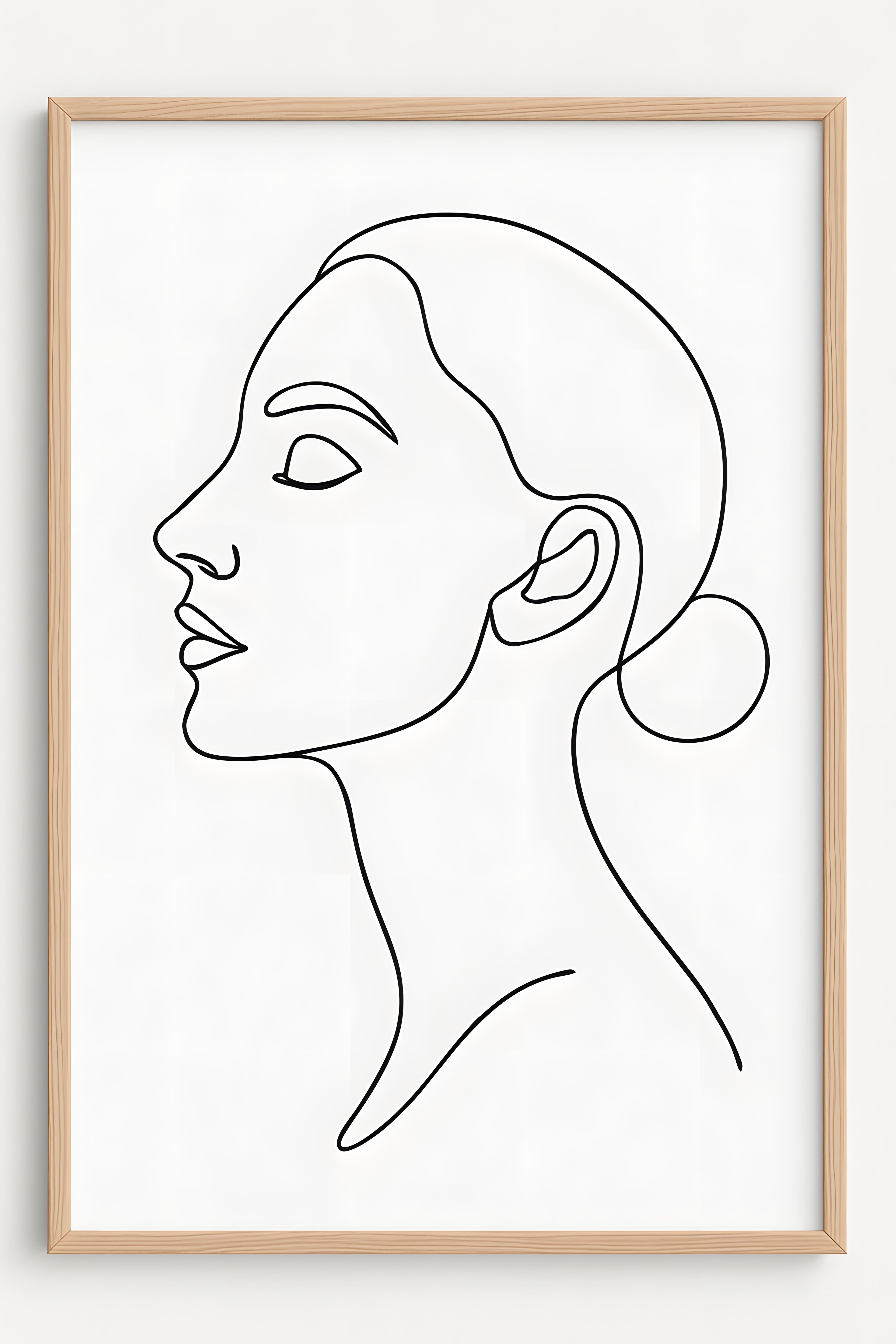 Single continuous line drawing of a woman's face in profile | Printable Wall Art | Instant Download