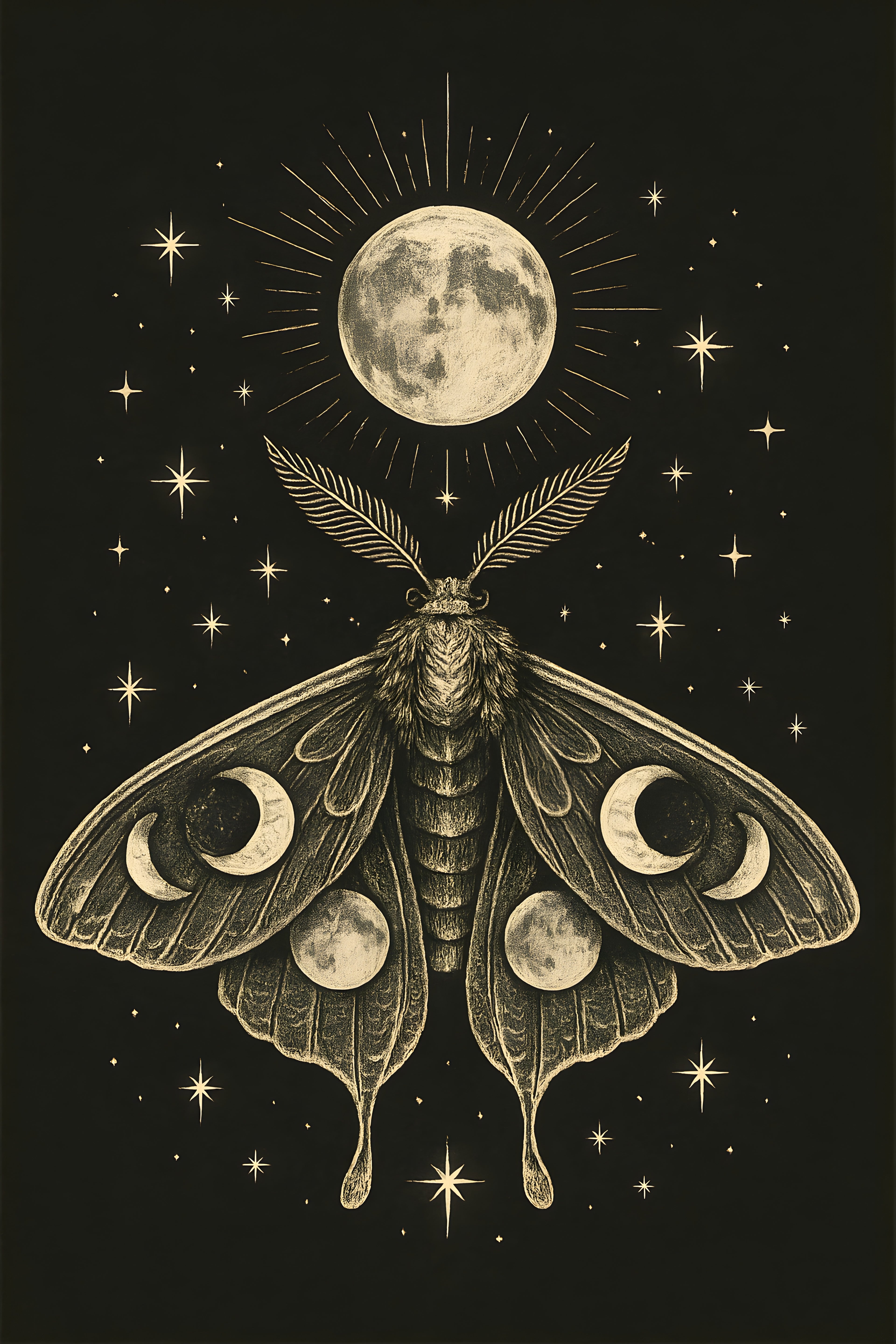 Celestial moth with moon phase wings | Printable Wall Art | Instant Download