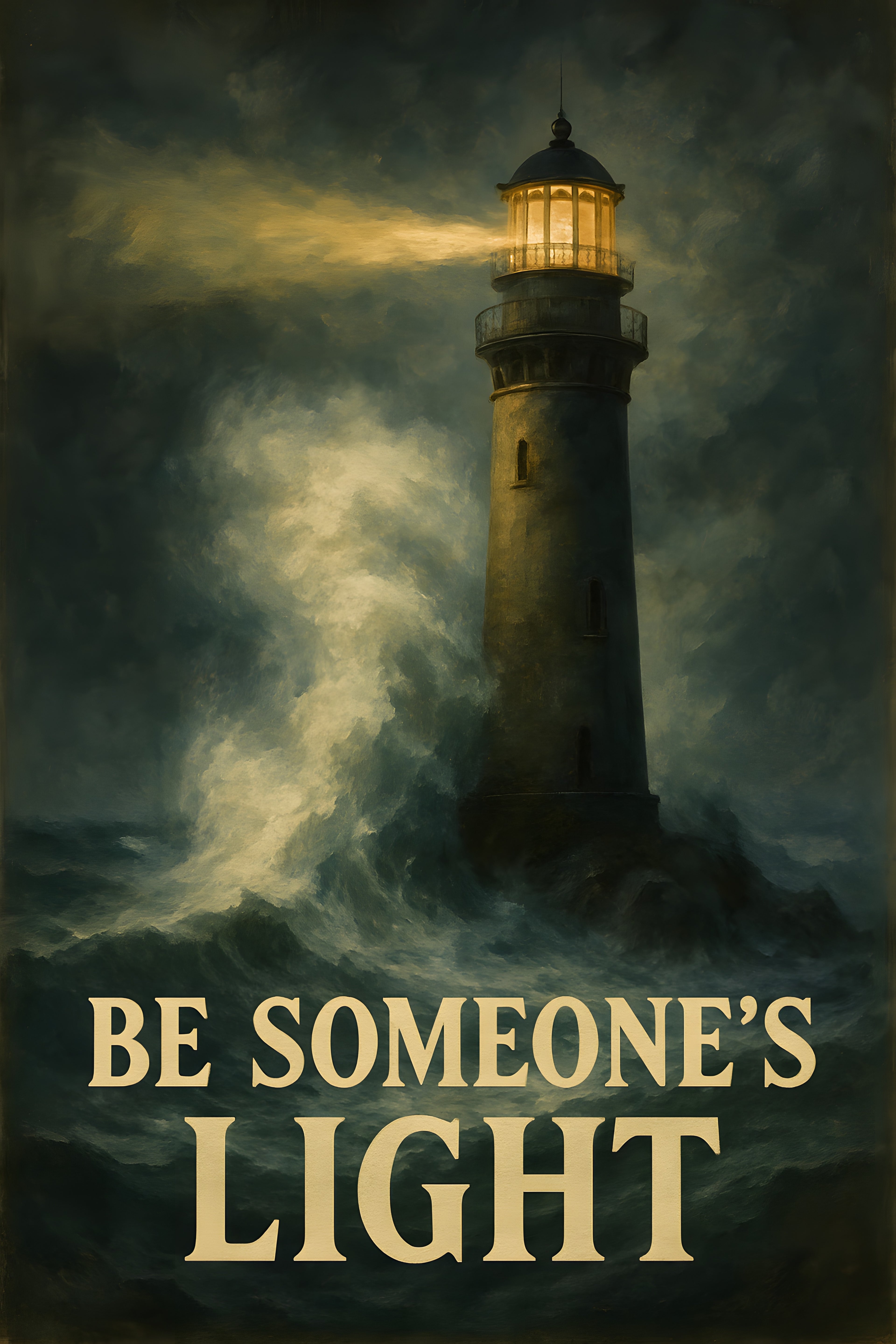 Lighthouse in storm with 'Be someone's light' in bold font | Printable Wall Art | Instant Download