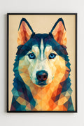 Geometric low-poly portrait of a husky with blue eyes | Printable Wall Art | Instant Download