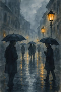 Moody watercolor rainy street scene with reflections and ... | Printable Wall Art | Instant Download