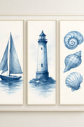 Three-piece coastal watercolor set: sailboat | Printable Wall Art | Instant Download