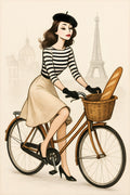 Fashion illustration of woman on bicycle in Paris | Printable Wall Art | Instant Download