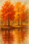 Loose watercolor painting of autumn trees reflected in st... | Printable Wall Art | Instant Download
