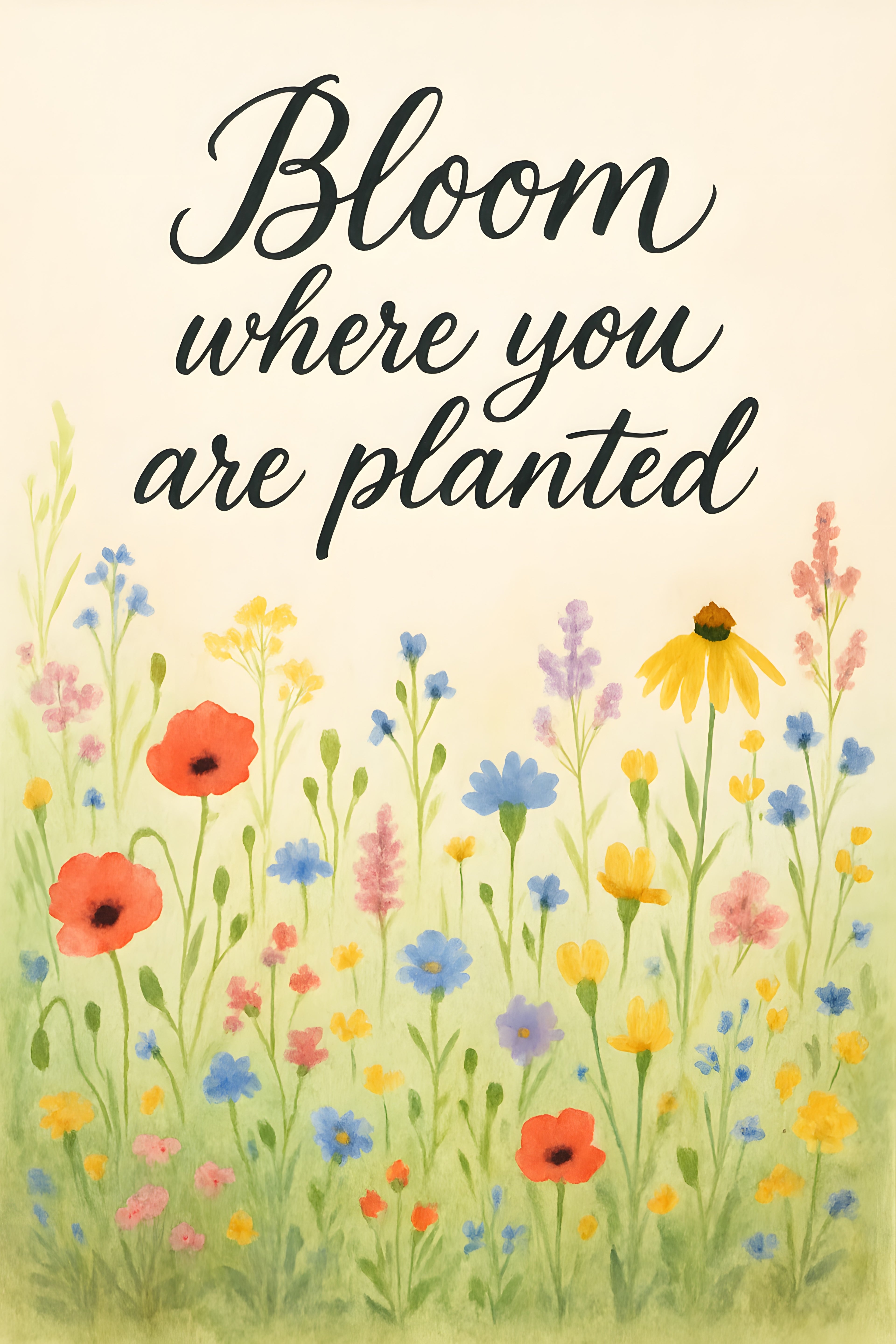 Watercolor wildflower field with text 'Bloom where you ar... | Printable Wall Art | Instant Download
