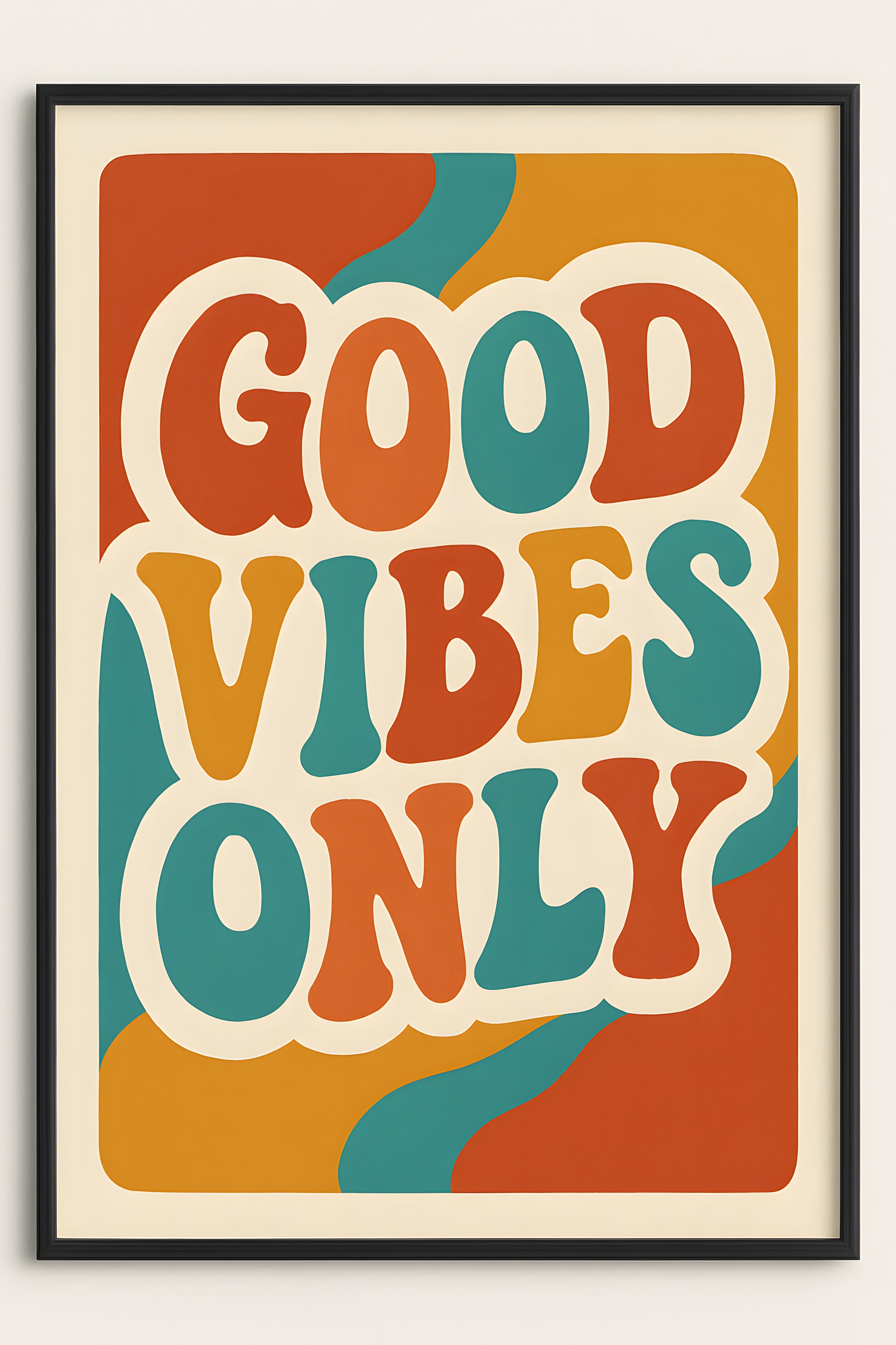 Retro groovy typography 'Good Vibes Only' in wavy 70s bub... | Printable Wall Art | Instant Download