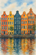 Watercolor painting of colorful row houses in Amsterdam a... | Printable Wall Art | Instant Download