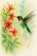 Delicate watercolor painting of hummingbird hovering near... | Printable Wall Art | Instant Download
