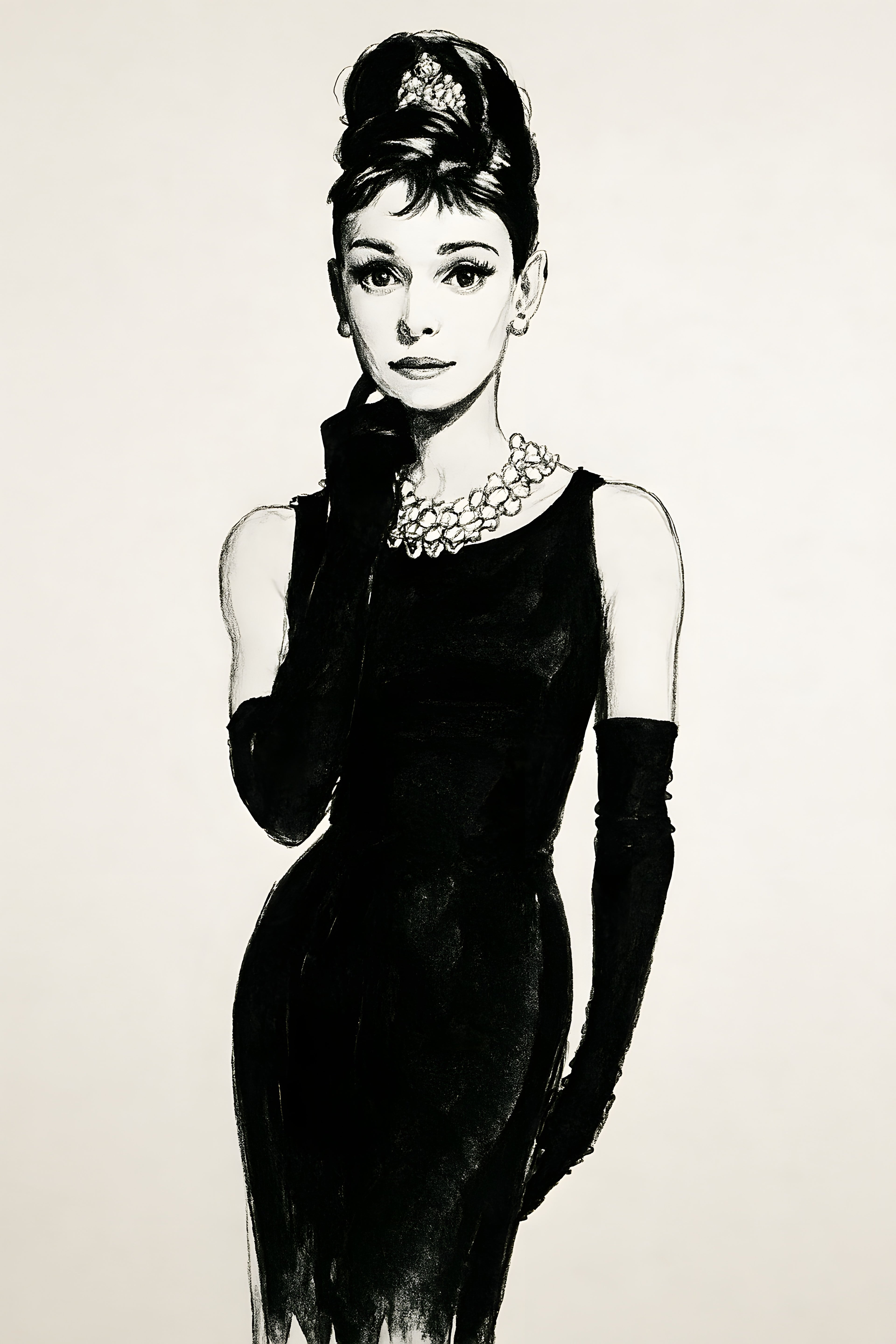 Audrey Hepburn inspired fashion sketch | Printable Wall Art | Instant Download
