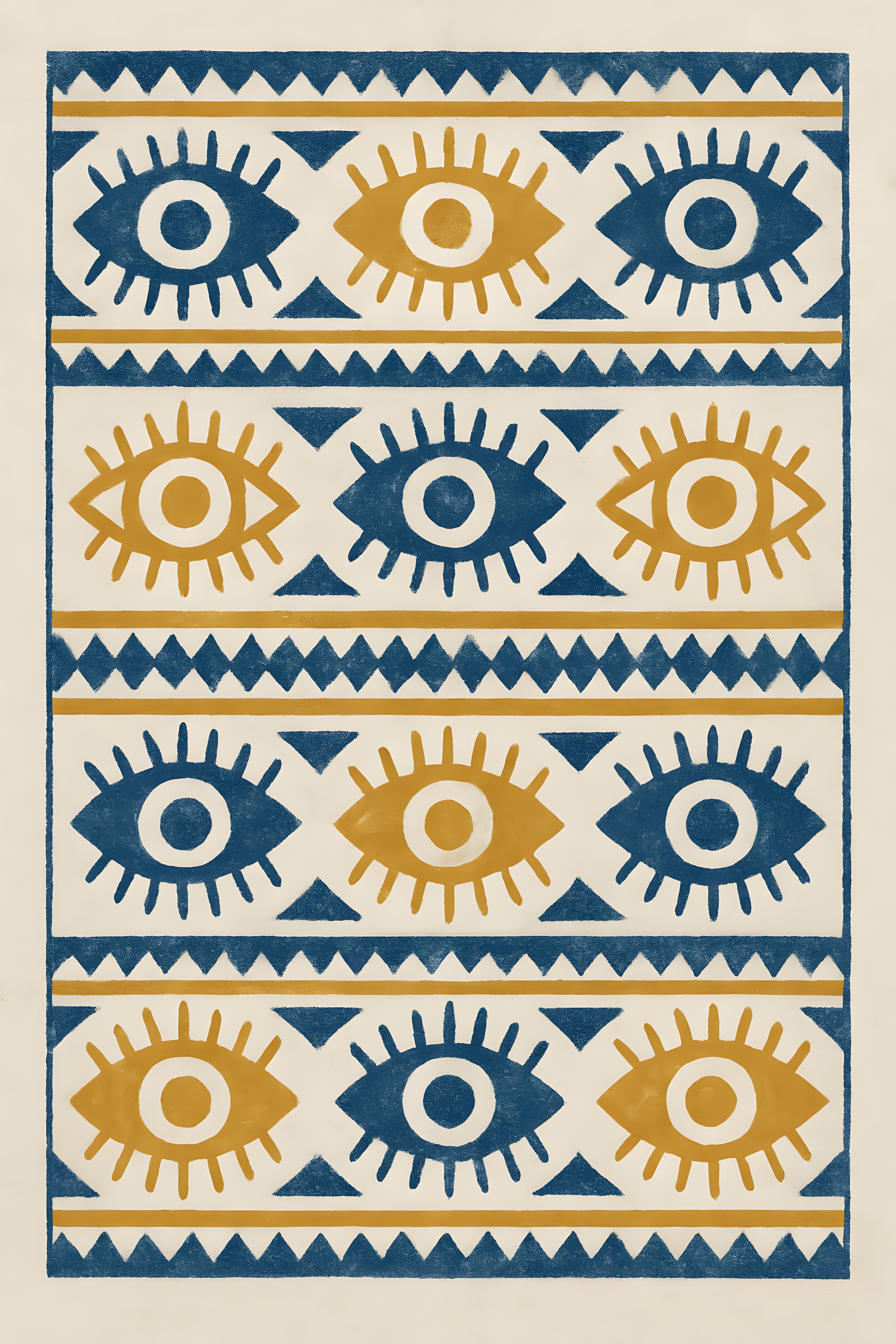 Bohemian textile pattern with abstract eye motifs in indi... | Printable Wall Art | Instant Download