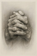 Pencil drawing of old man's hands clasped together | Printable Wall Art | Instant Download