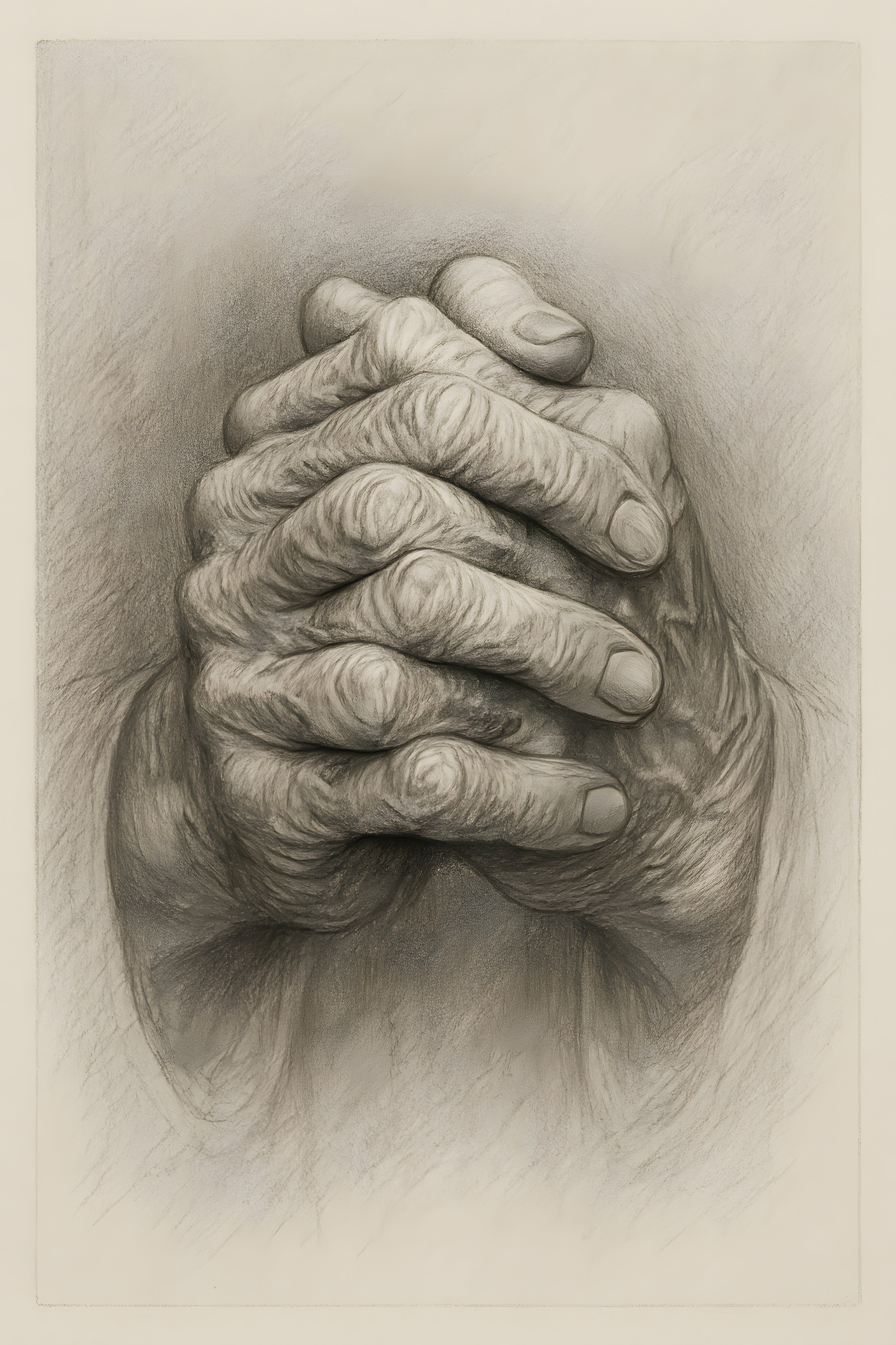Pencil drawing of old man's hands clasped together | Printable Wall Art | Instant Download