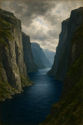 Fjord landscape with steep cliffs and deep blue water | Printable Wall Art | Instant Download