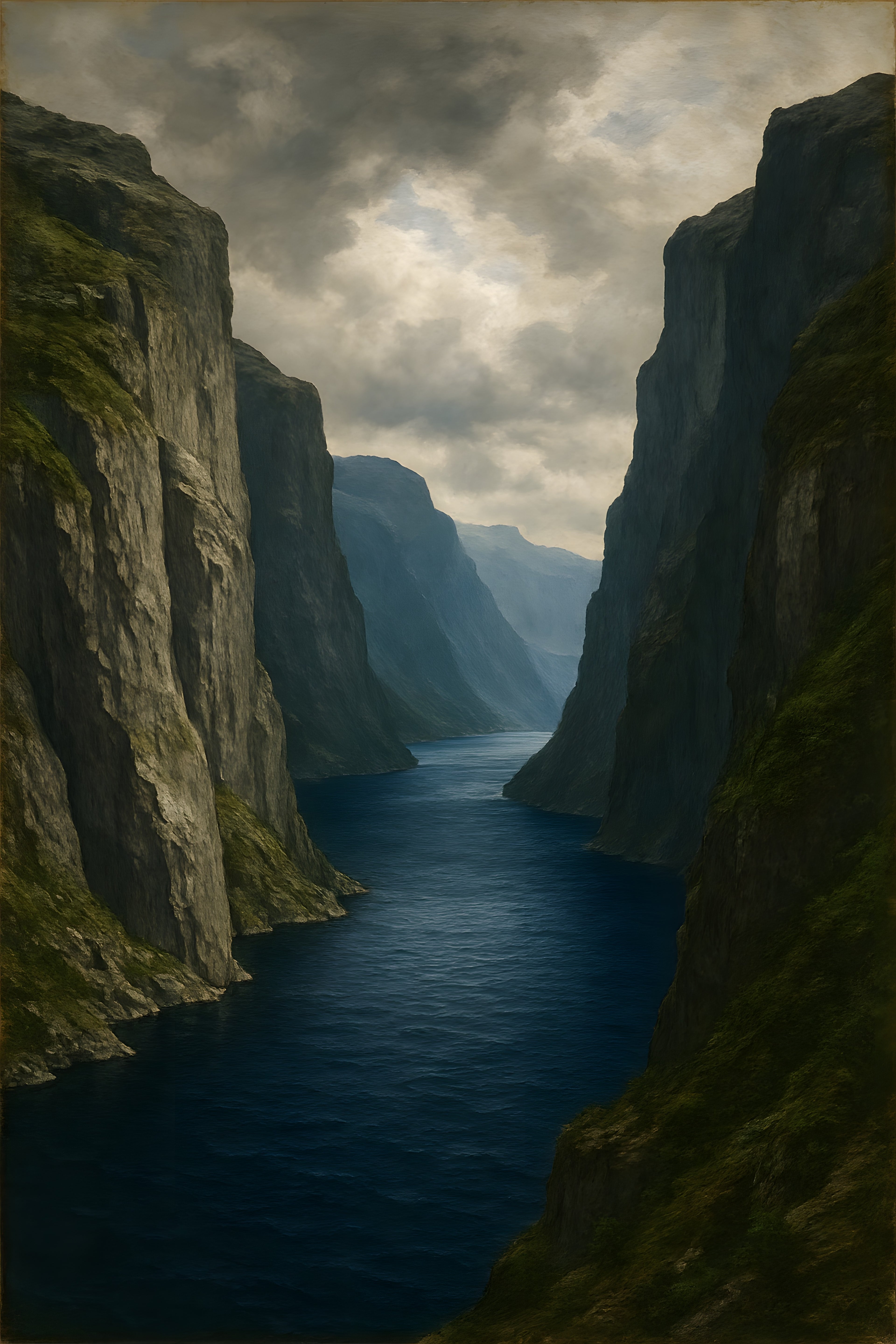 Fjord landscape with steep cliffs and deep blue water | Printable Wall Art | Instant Download