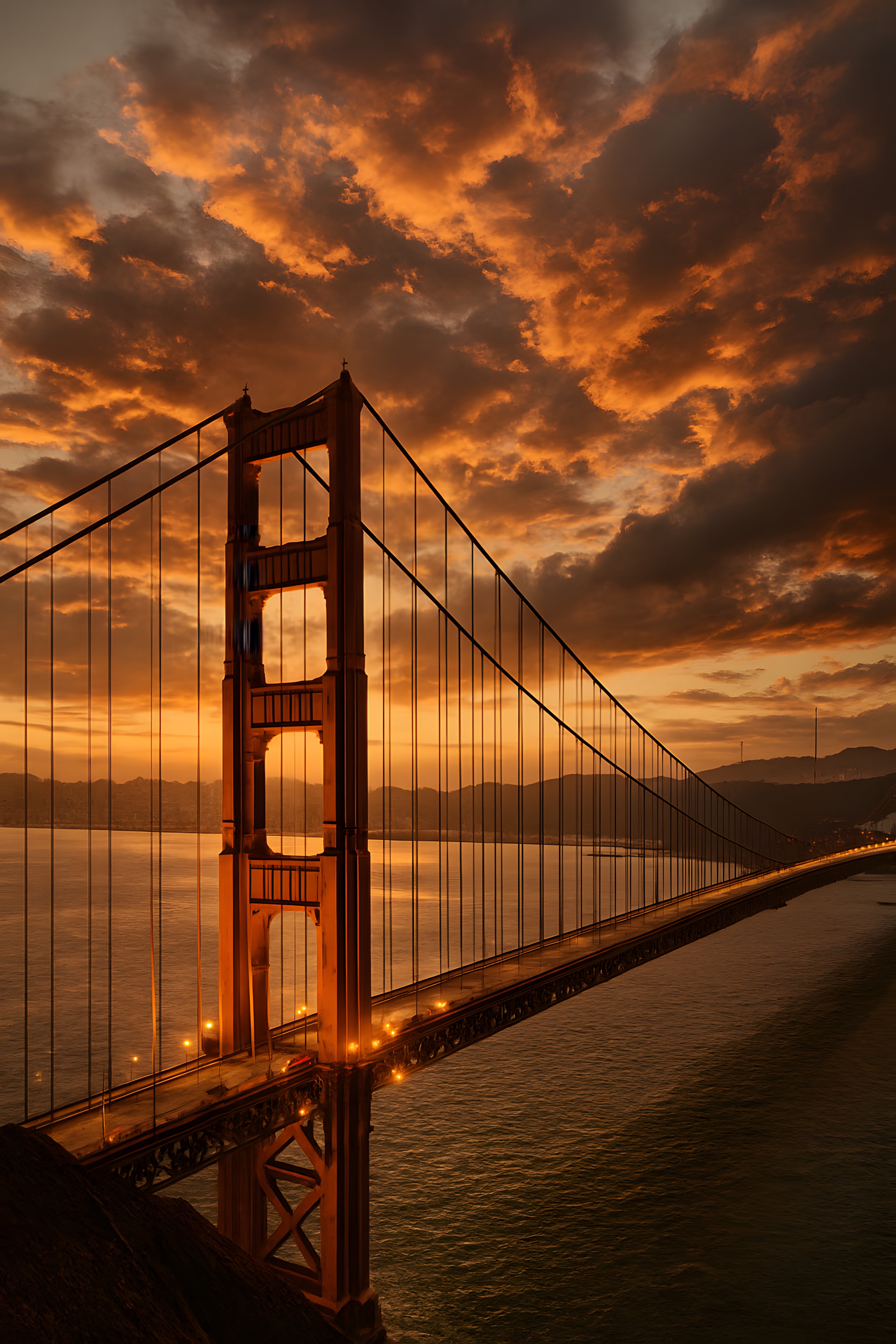 Golden Gate Bridge at sunset with dramatic clouds | Printable Wall Art | Instant Download