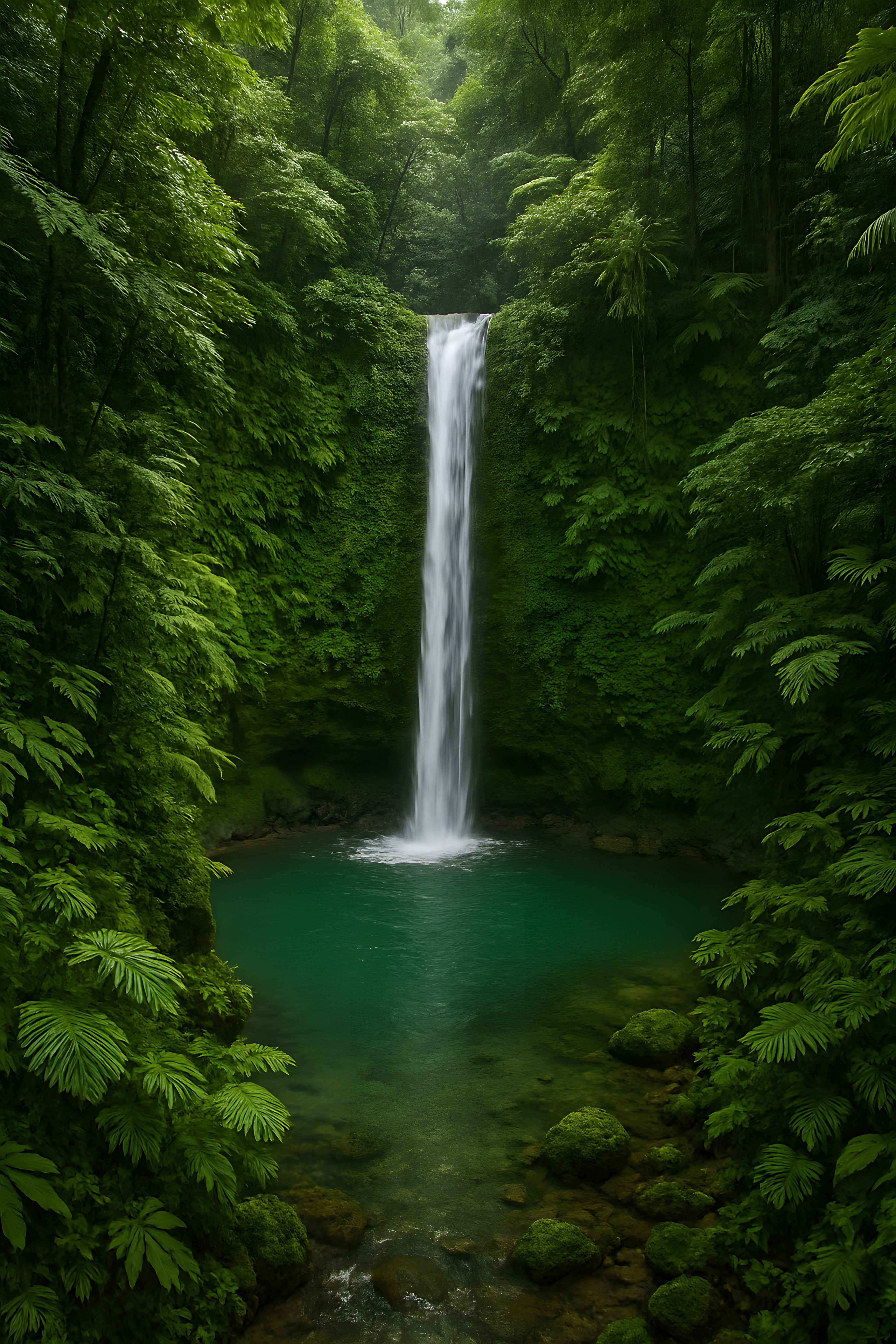 Tropical rainforest waterfall into emerald pool | Printable Wall Art | Instant Download
