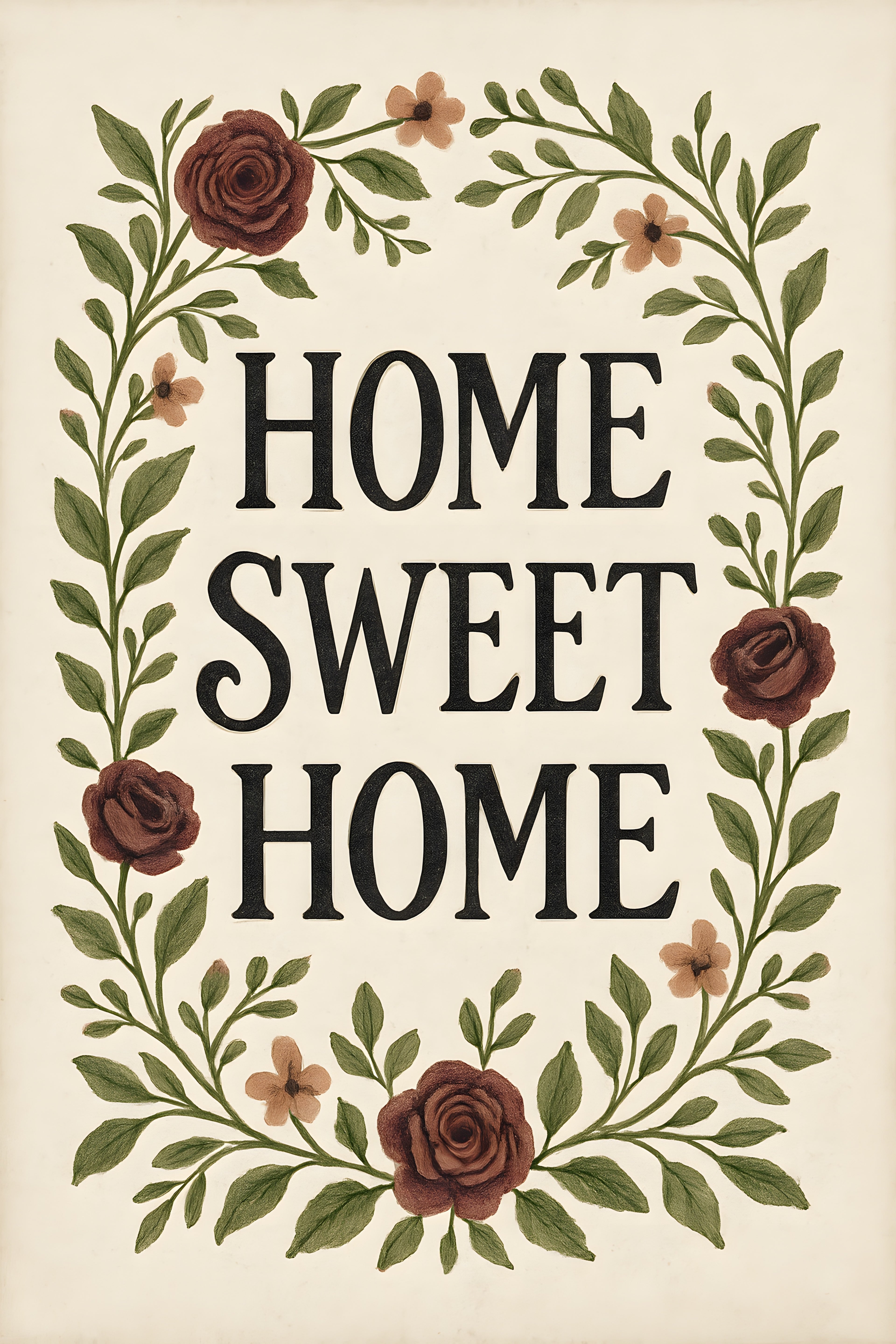 Artistic typography 'Home Sweet Home' with floral vine de... | Printable Wall Art | Instant Download