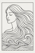 Line art portrait of a woman with flowing hair merging in... | Printable Wall Art | Instant Download