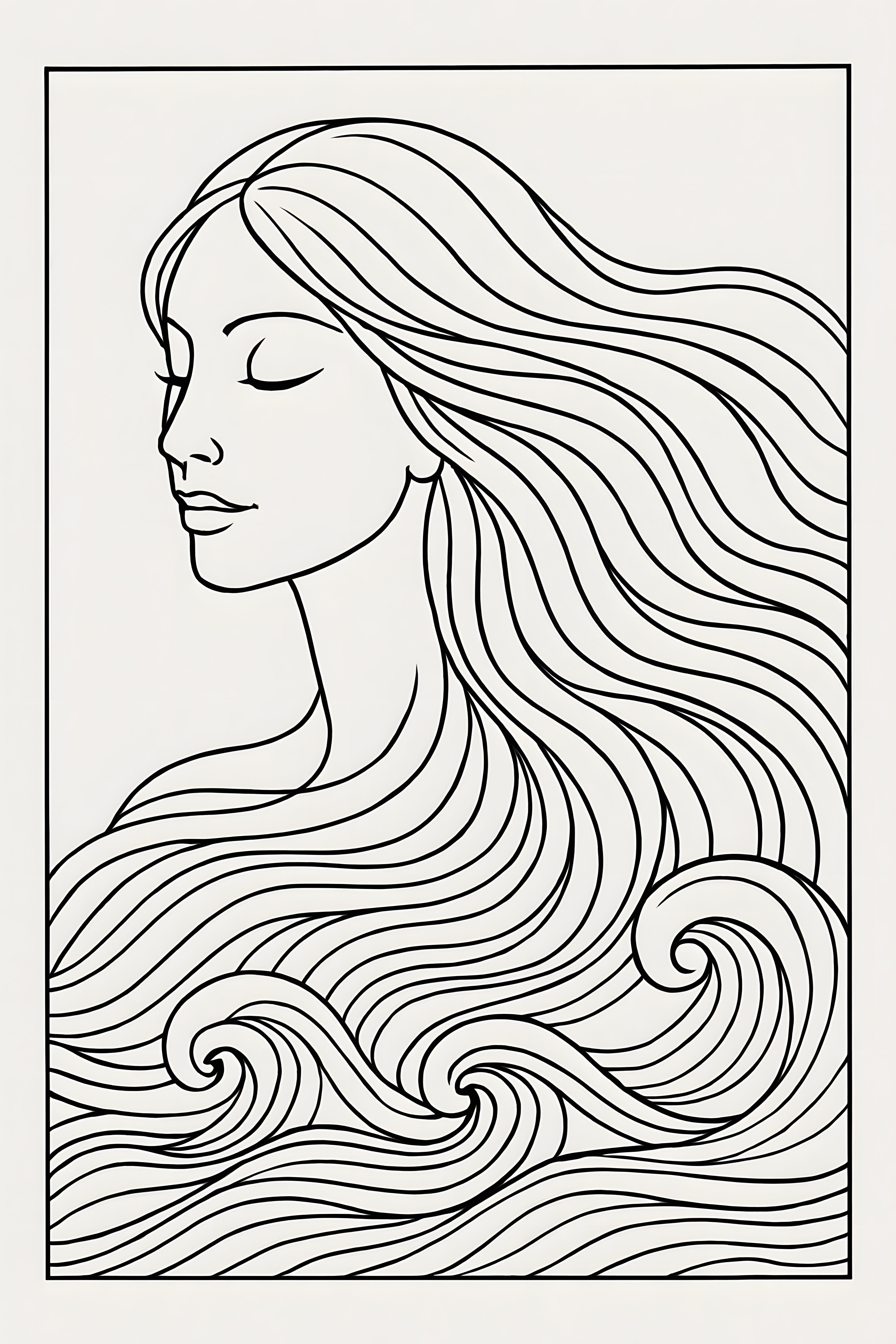 Line art portrait of a woman with flowing hair merging in... | Printable Wall Art | Instant Download
