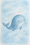 Watercolor baby whale swimming in soft blue ocean with bu... | Printable Wall Art | Instant Download
