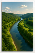 Peaceful river winding through lush green valley | Printable Wall Art | Instant Download