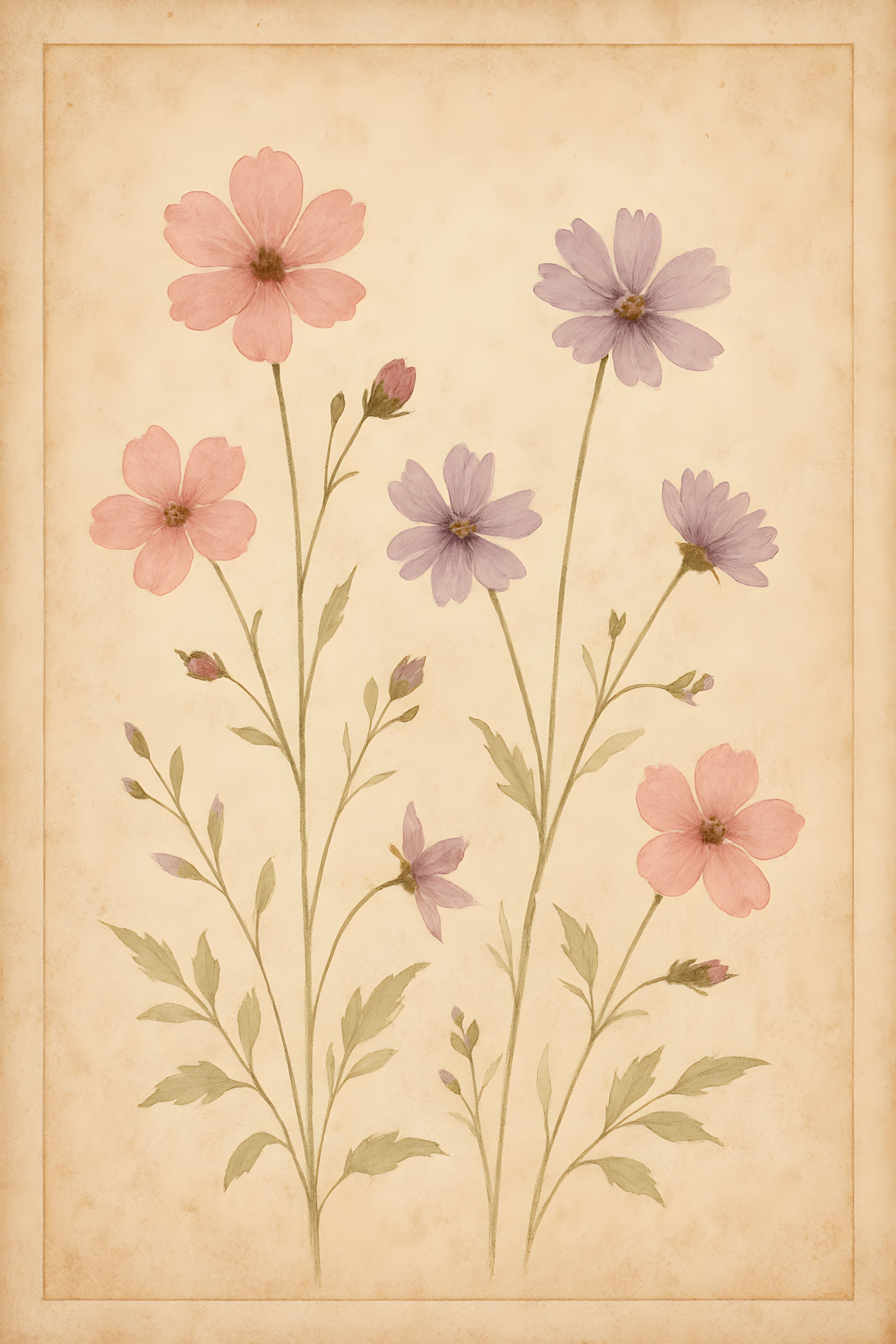 Vintage botanical print of wildflowers in watercolor | Printable Wall Art | Instant Download