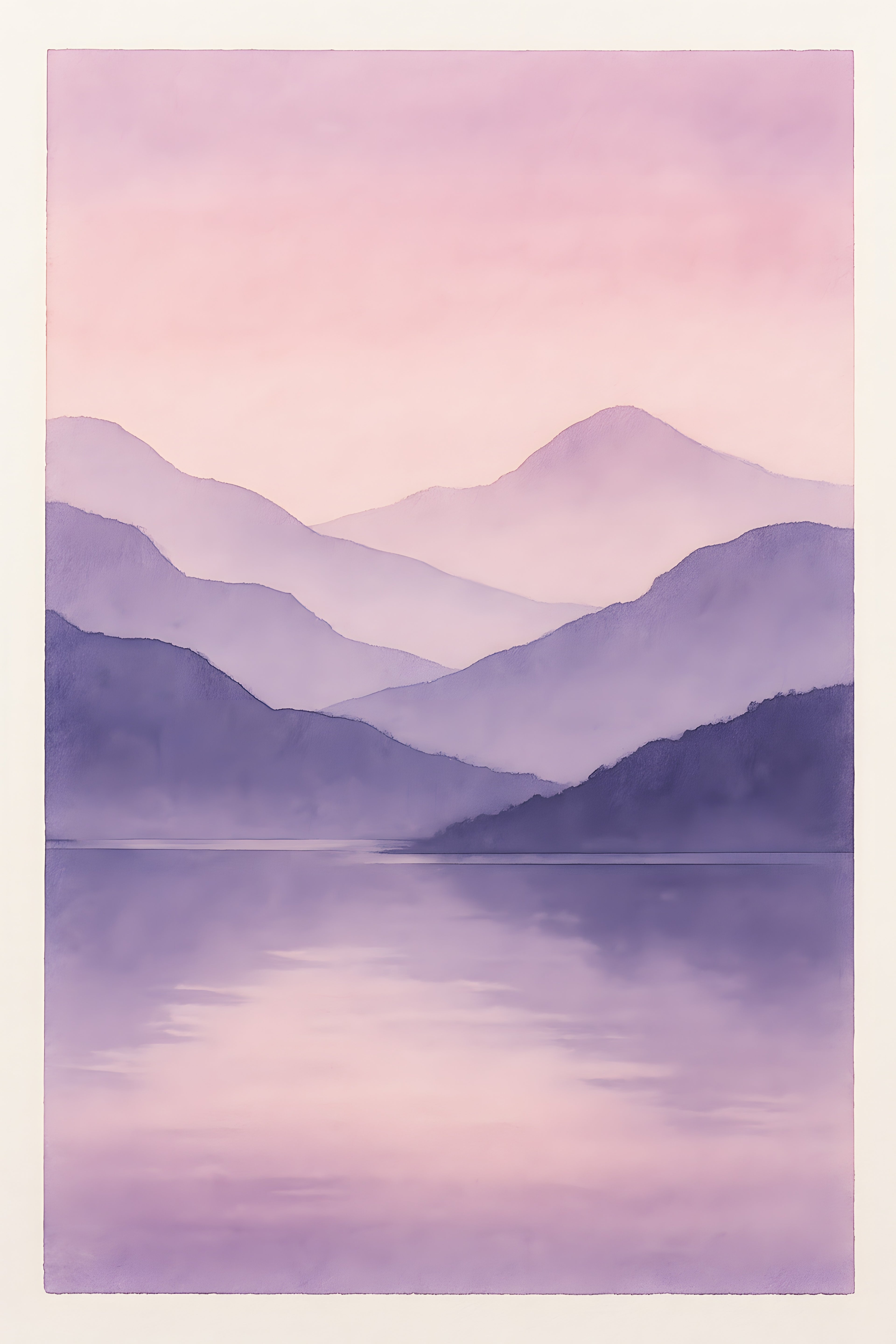 Abstract watercolor landscape with mountains and lake at ... | Printable Wall Art | Instant Download