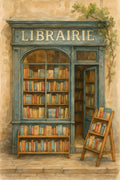 Cozy European bookshop storefront with window display | Printable Wall Art | Instant Download