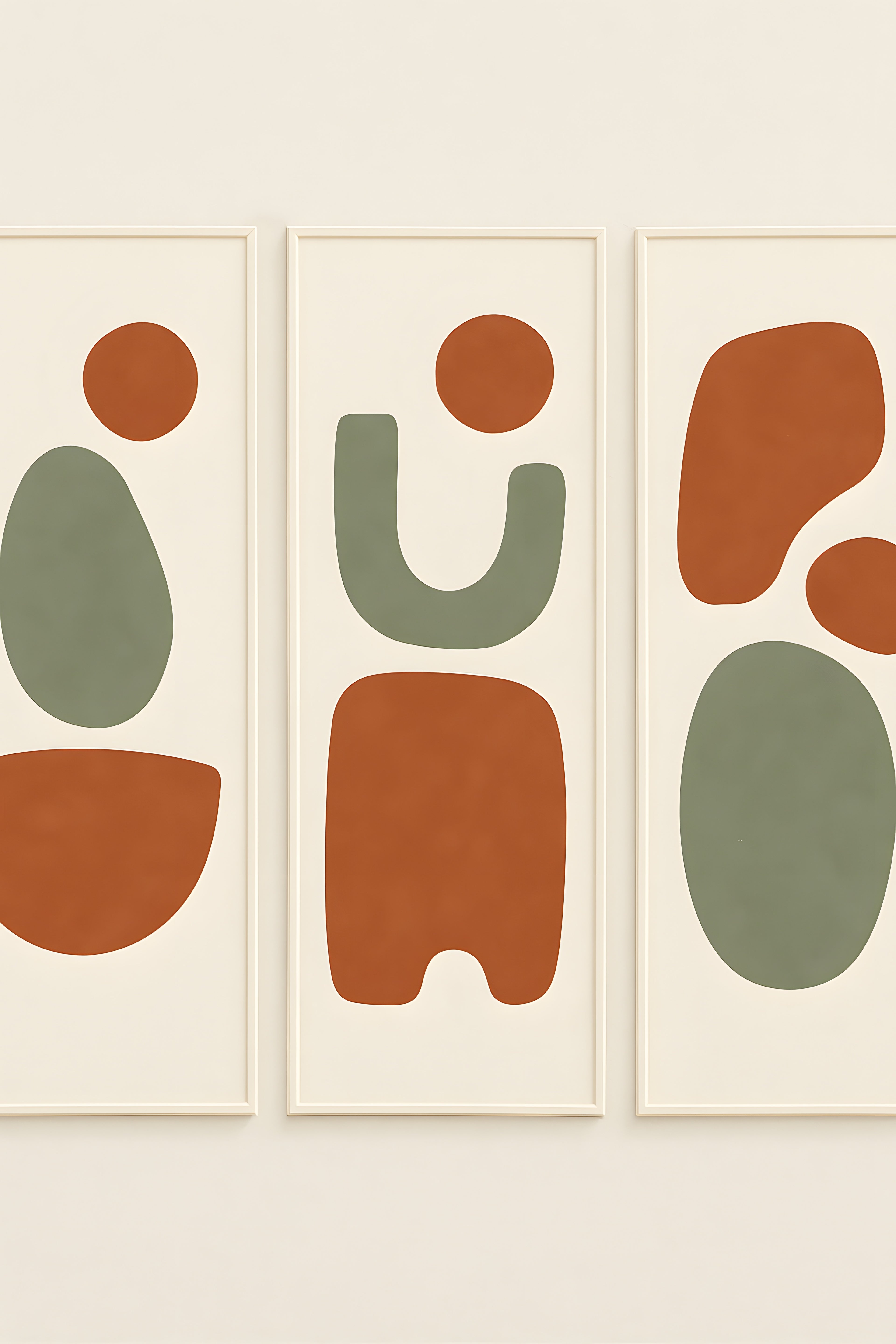Three-piece abstract set in earth tones: terracotta shapes | Printable Wall Art | Instant Download