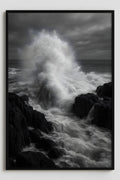 Dramatic black and white wave crashing on rocks | Printable Wall Art | Instant Download