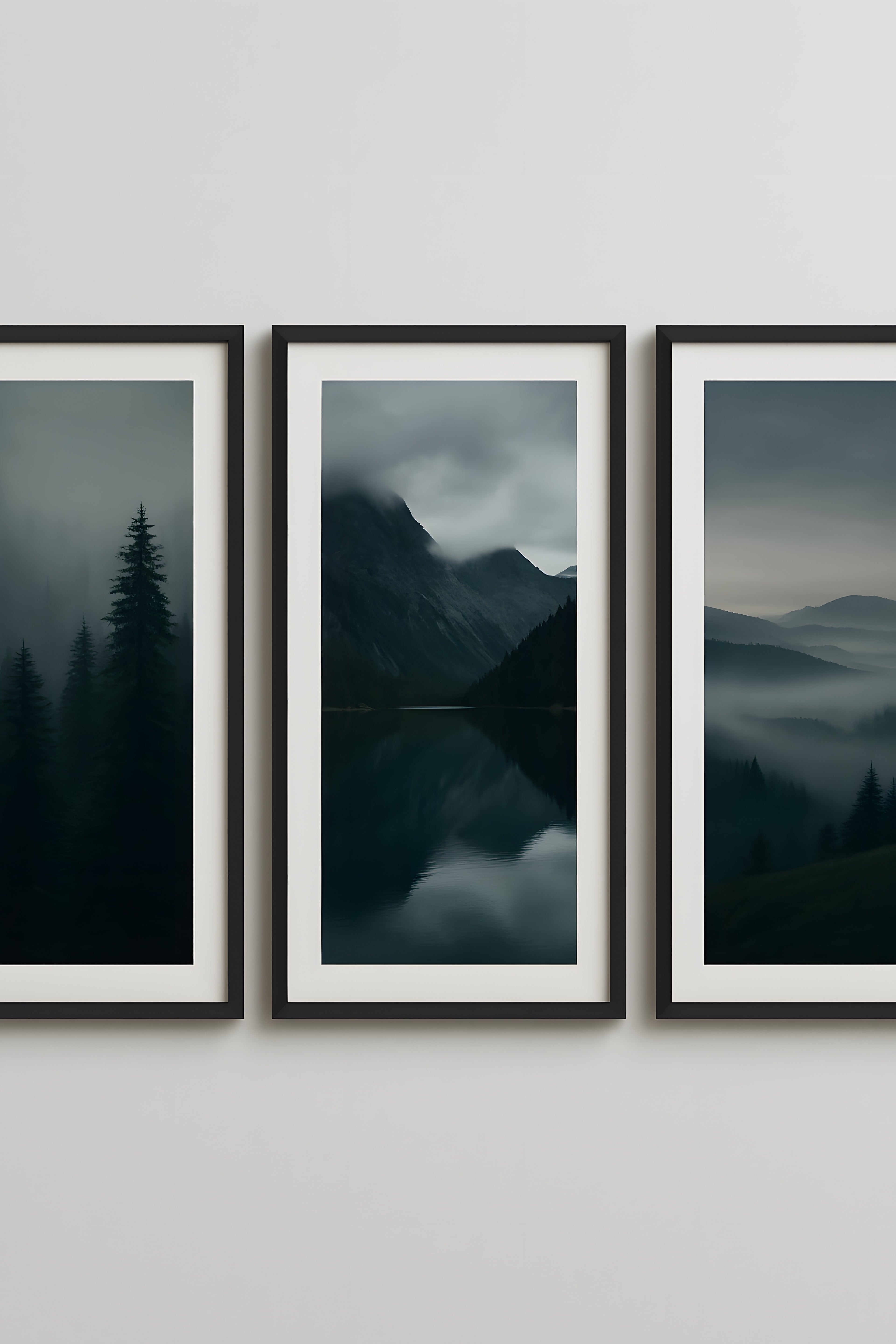Three-piece set of moody landscape photographs: misty forest | Printable Wall Art | Instant Download