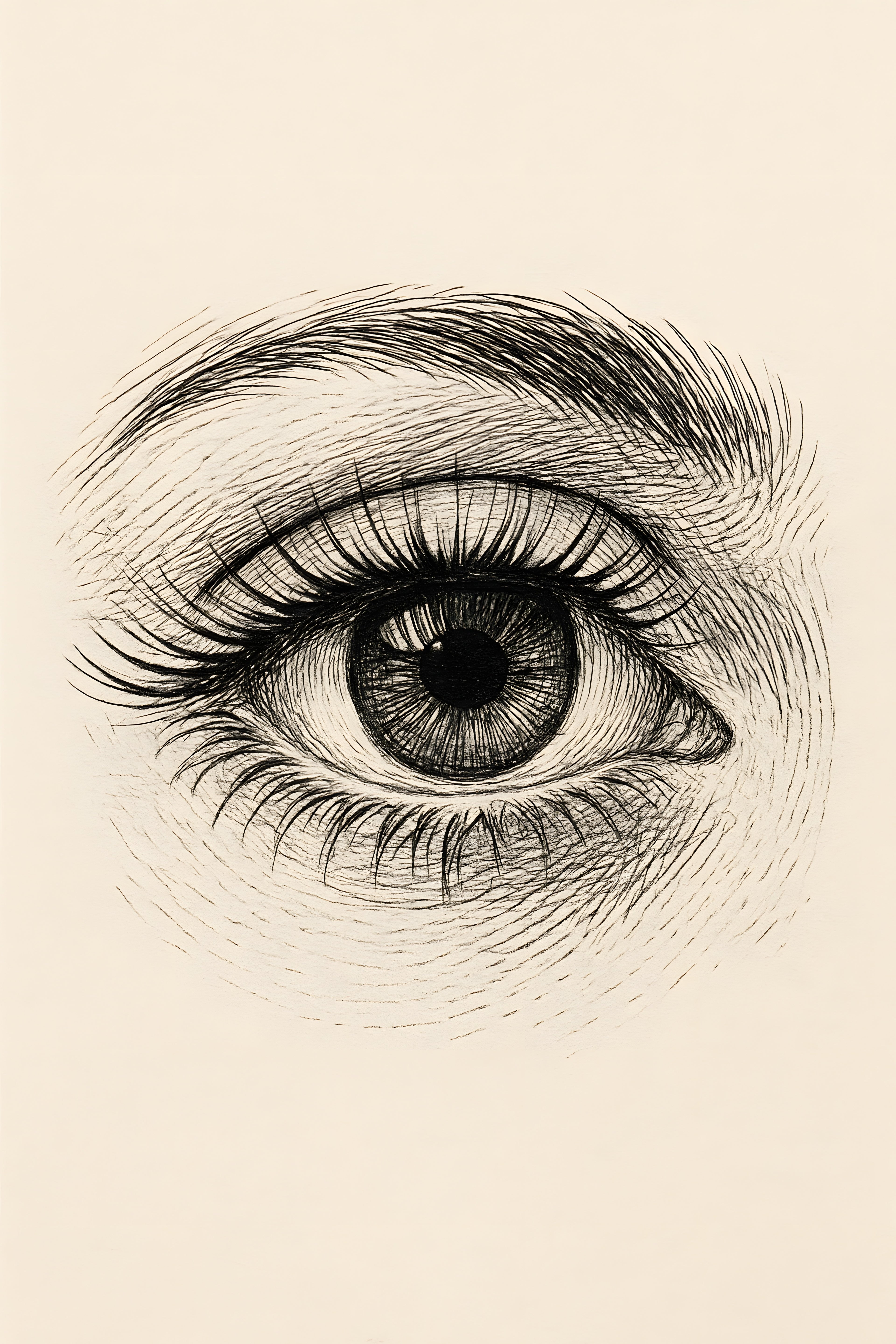 Detailed line drawing of an eye with long lashes | Printable Wall Art | Instant Download
