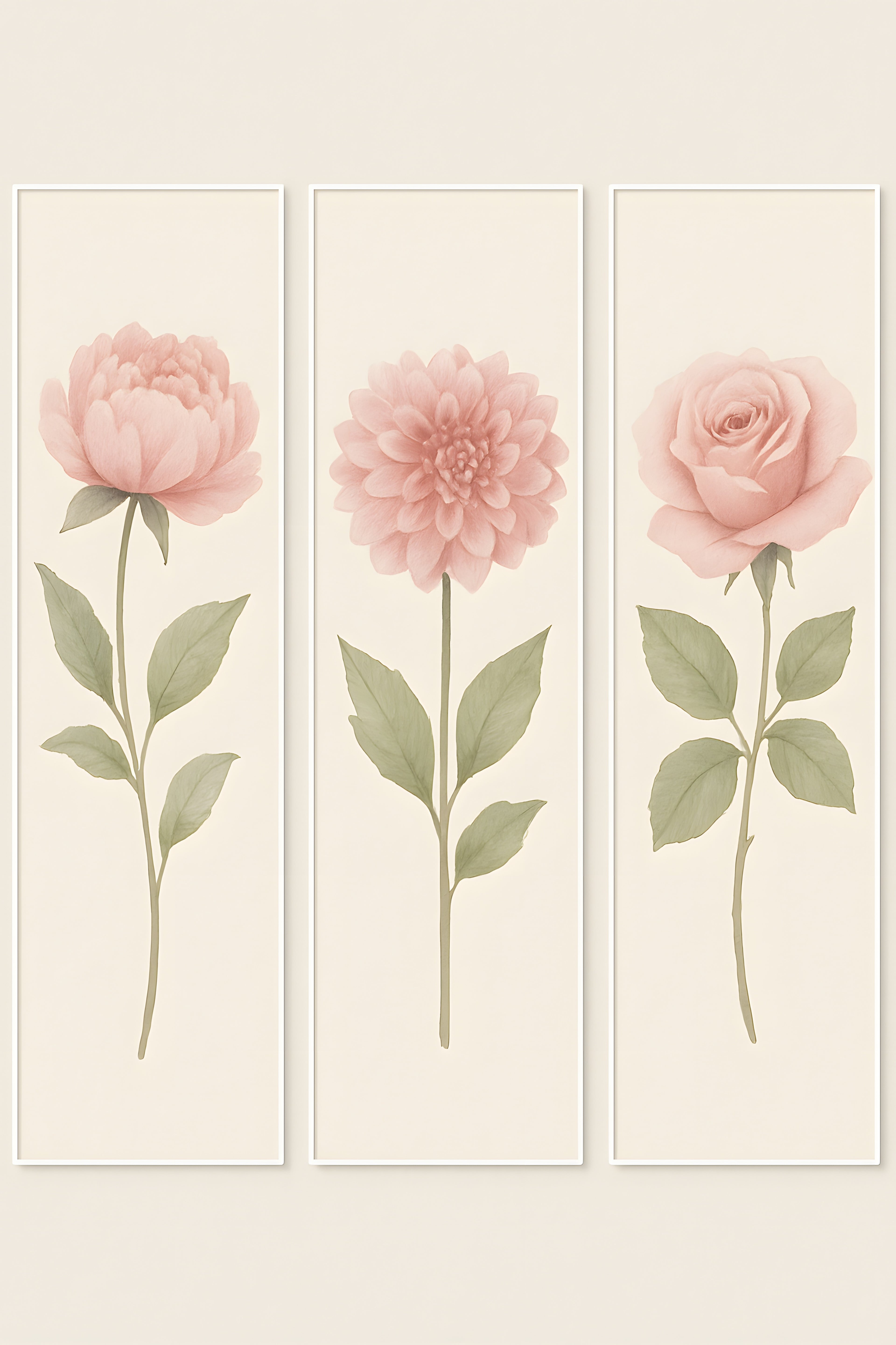 Triptych of botanical watercolors: peony | Printable Wall Art | Instant Download