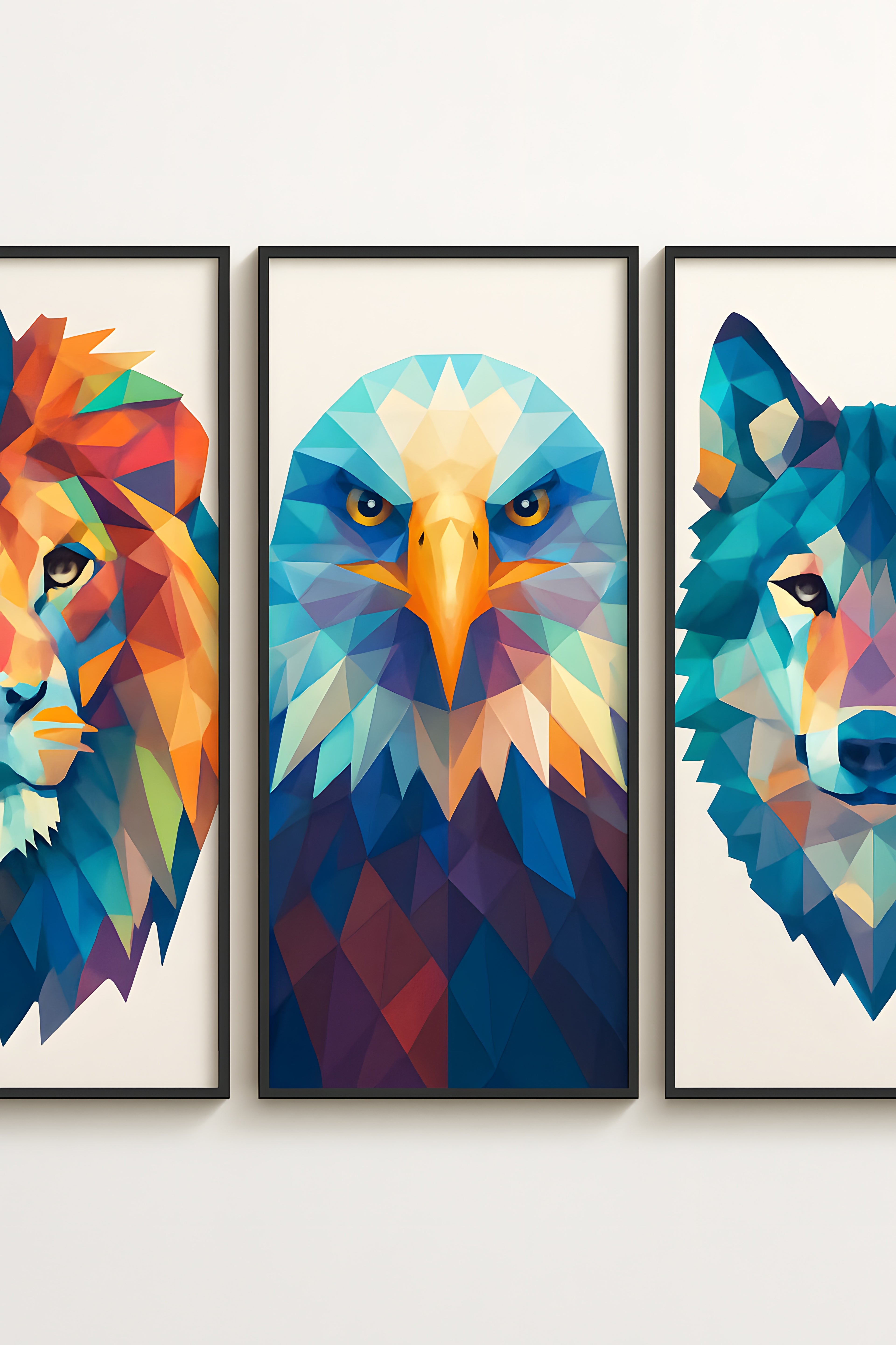 Gallery set of three geometric animal portraits: lion | Printable Wall Art | Instant Download