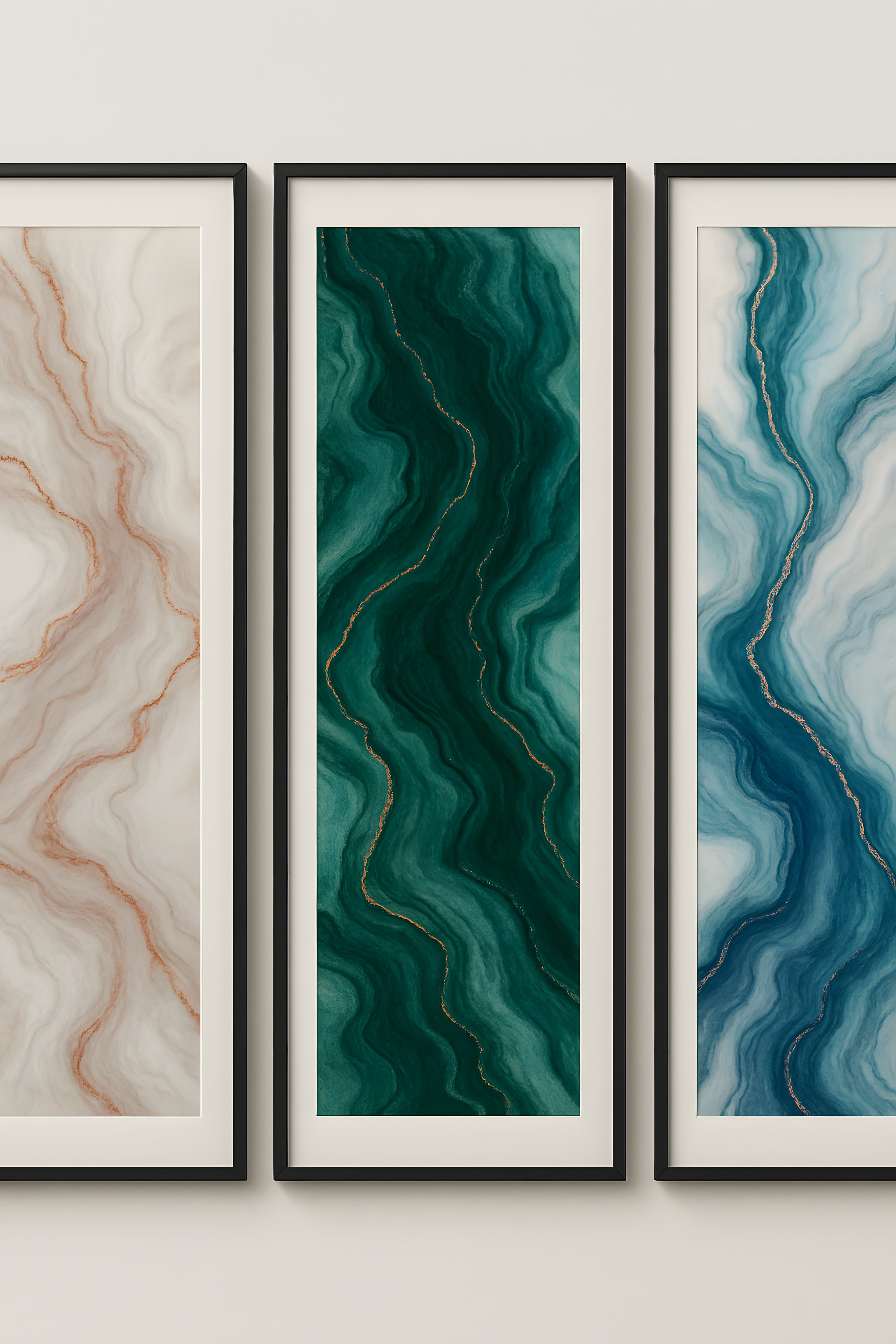 Three-piece abstract marble texture set: rose gold veins | Printable Wall Art | Instant Download
