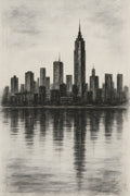 Charcoal drawing of a city skyline reflected in water | Printable Wall Art | Instant Download