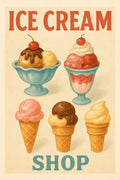 Vintage ice cream shop poster with illustrated sundaes an... | Printable Wall Art | Instant Download