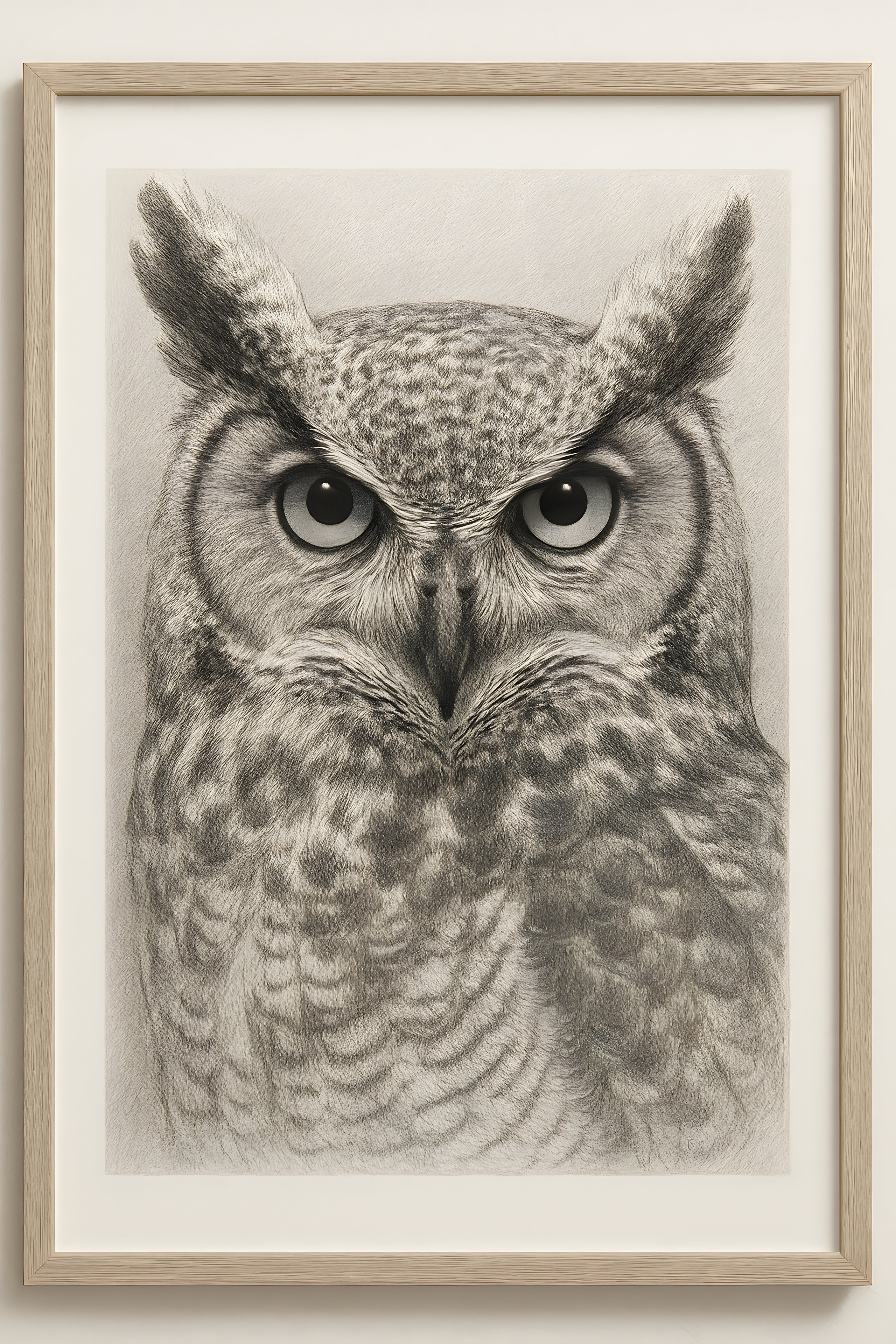 Detailed graphite drawing of an owl portrait | Printable Wall Art | Instant Download