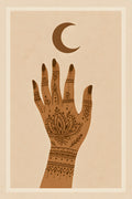 Boho hand illustration with henna patterns and crescent moon | Printable Wall Art | Instant Download